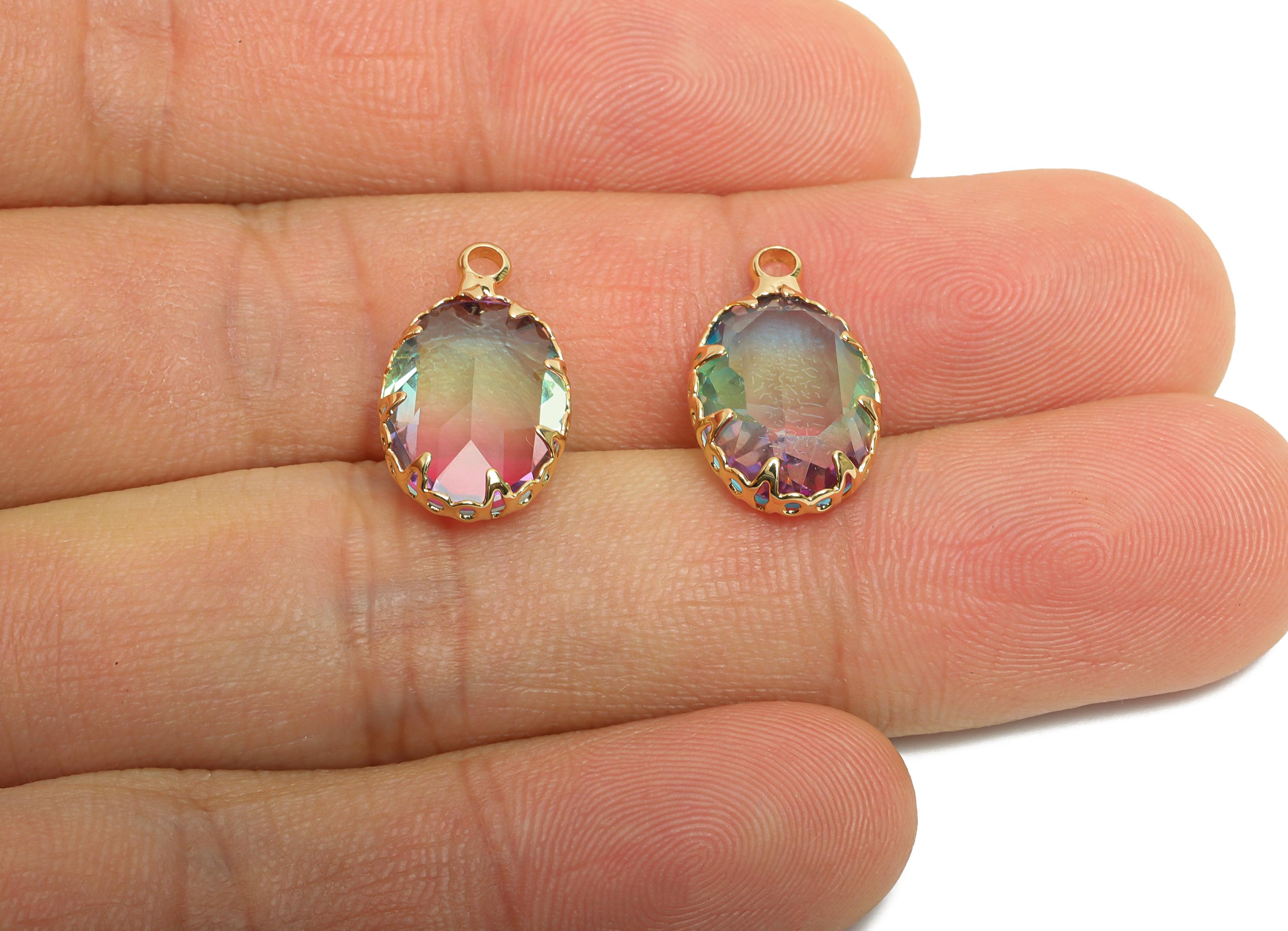 Brass Oval Crystal Charm - Brass Colorful Gradient Pendant - Sparking Lustrous Crystal Focal Charm - KC Gold Plated - 18x10.58x5mm - GS1252 - DOMEDBAZAAR