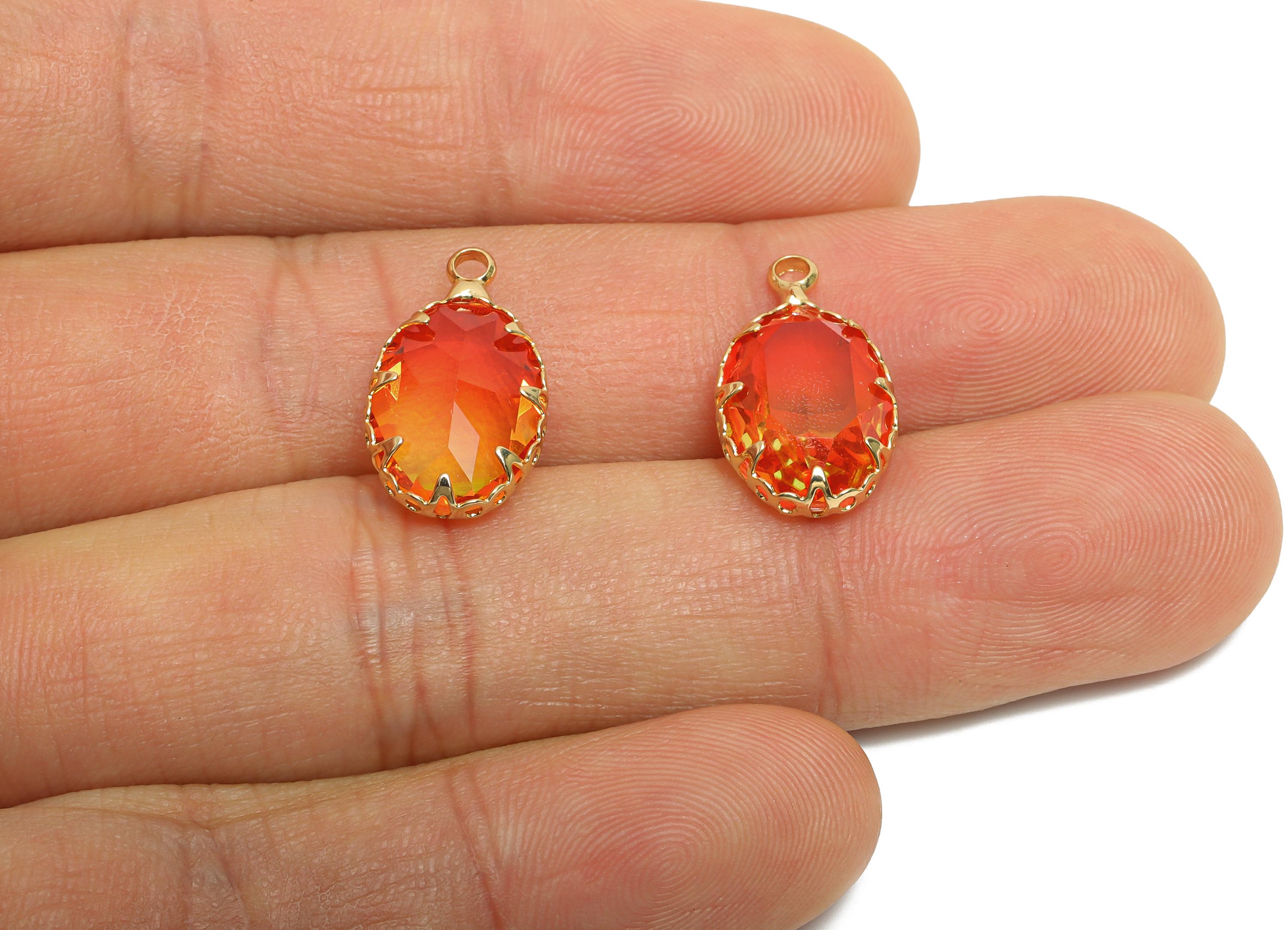 Brass Oval Crystal Charm - Geometry Orange Gradient Pendant - Sparking Lustrous Crystal Focal Charm - KC Gold Plated - 18x10.58x5mm - GS1256 - DOMEDBAZAAR