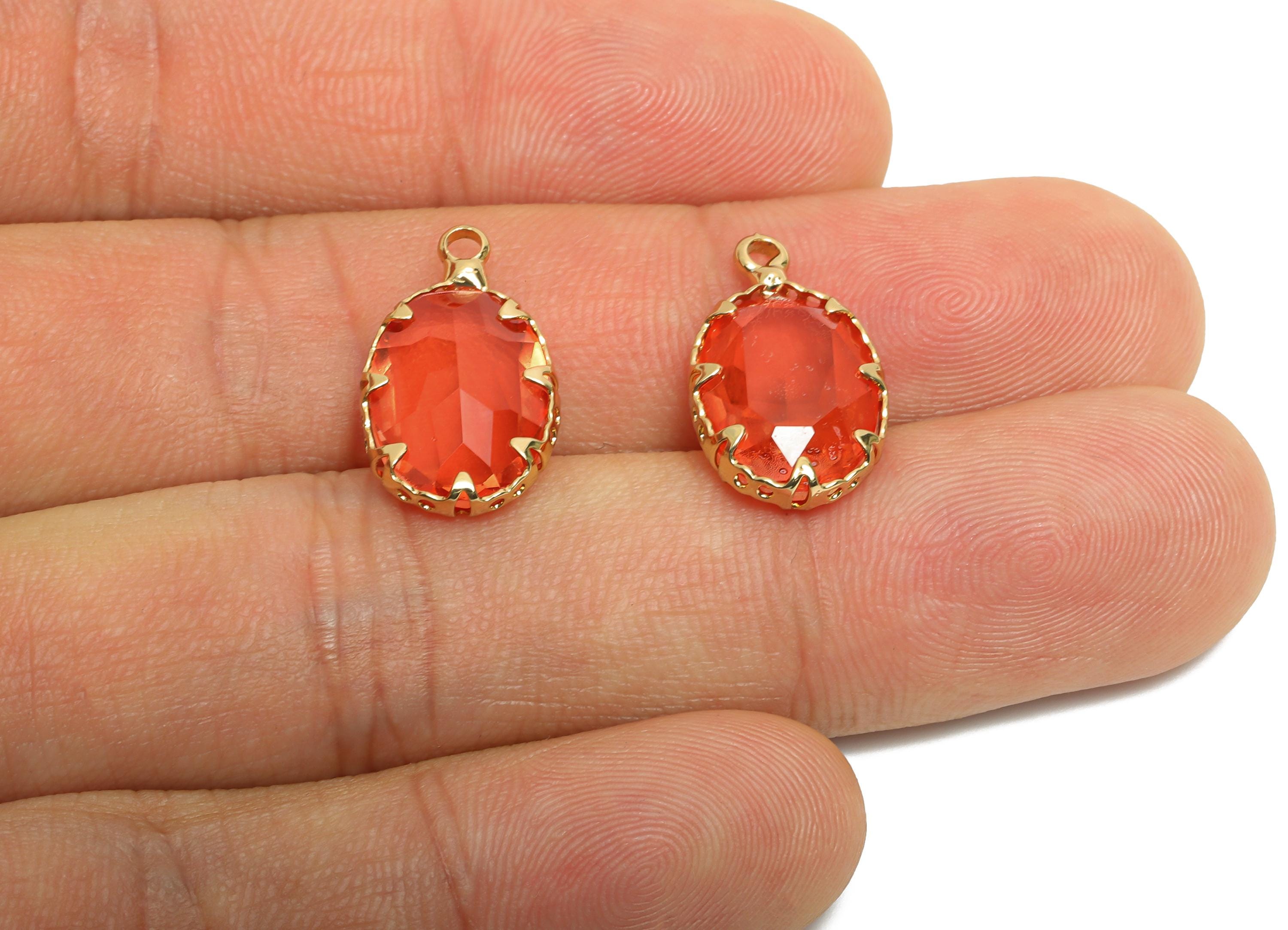 Brass Oval Crystal Charm - Red Gradient Pendant - Sparkling Faceted Crystal Charm - Luxury Jewelry - KC Gold Plated - 19x11x5.36mm - GS1211 - DOMEDBAZAAR