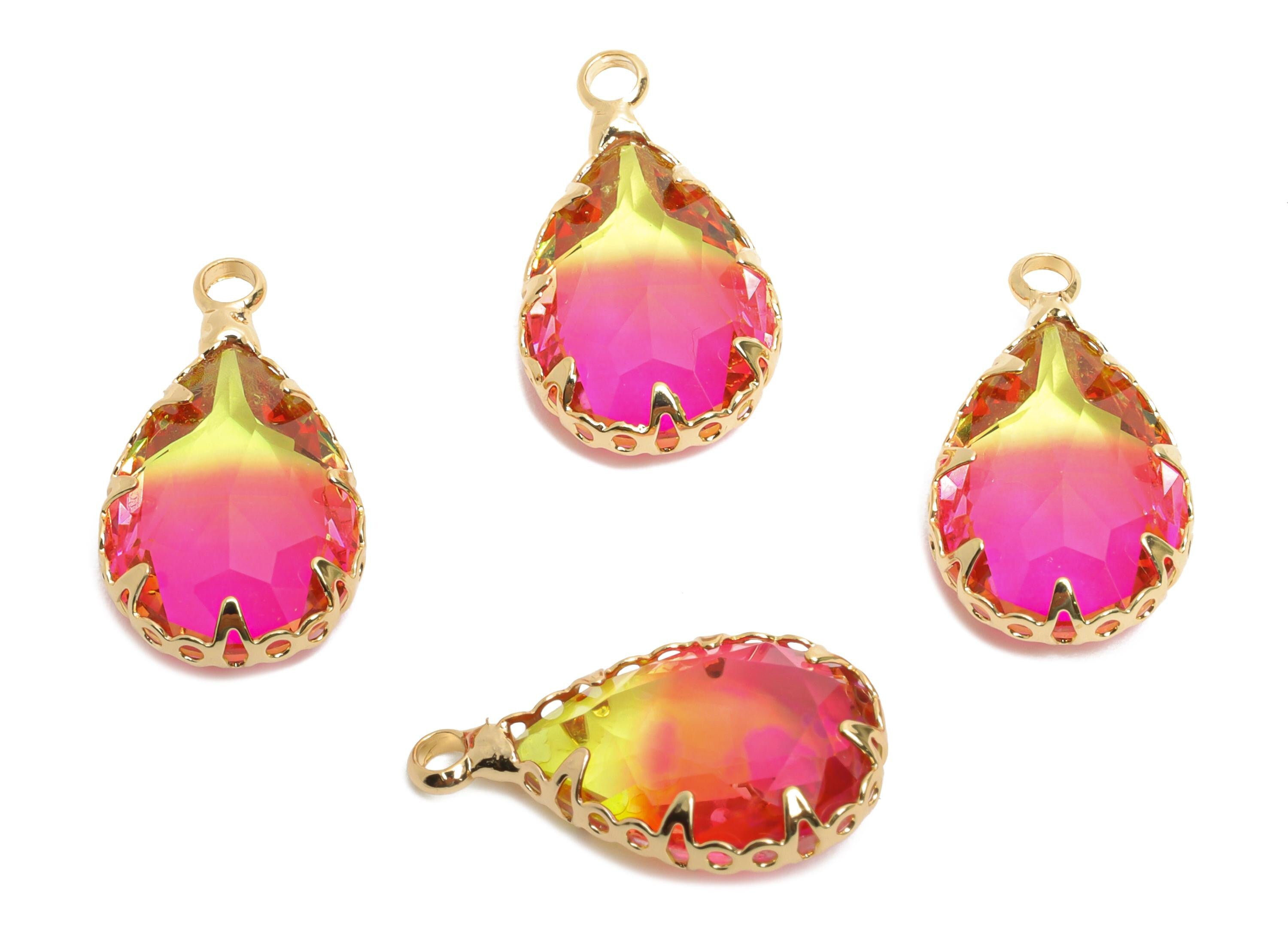 Teardrop Gemstone Pendant - Brass Rainbow Crystal Charm - Teardrop Cut Crystal Pendant - Radiant Jewelry - KC Gold Plated - 16x10x5mm-GS1270 - DOMEDBAZAAR
