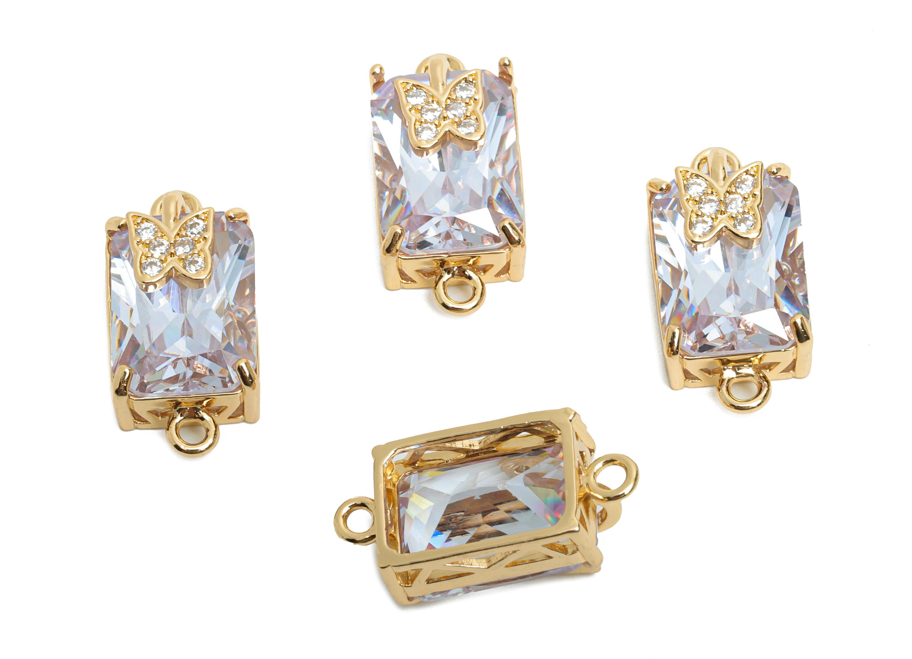 Brass Crystal Butterfly Pendant - Sparkling Gem Connector - Faceted Gem with Butterfly Detail - KC Gold Tone Plated - 20x10x8mm - GS1264 - DOMEDBAZAAR