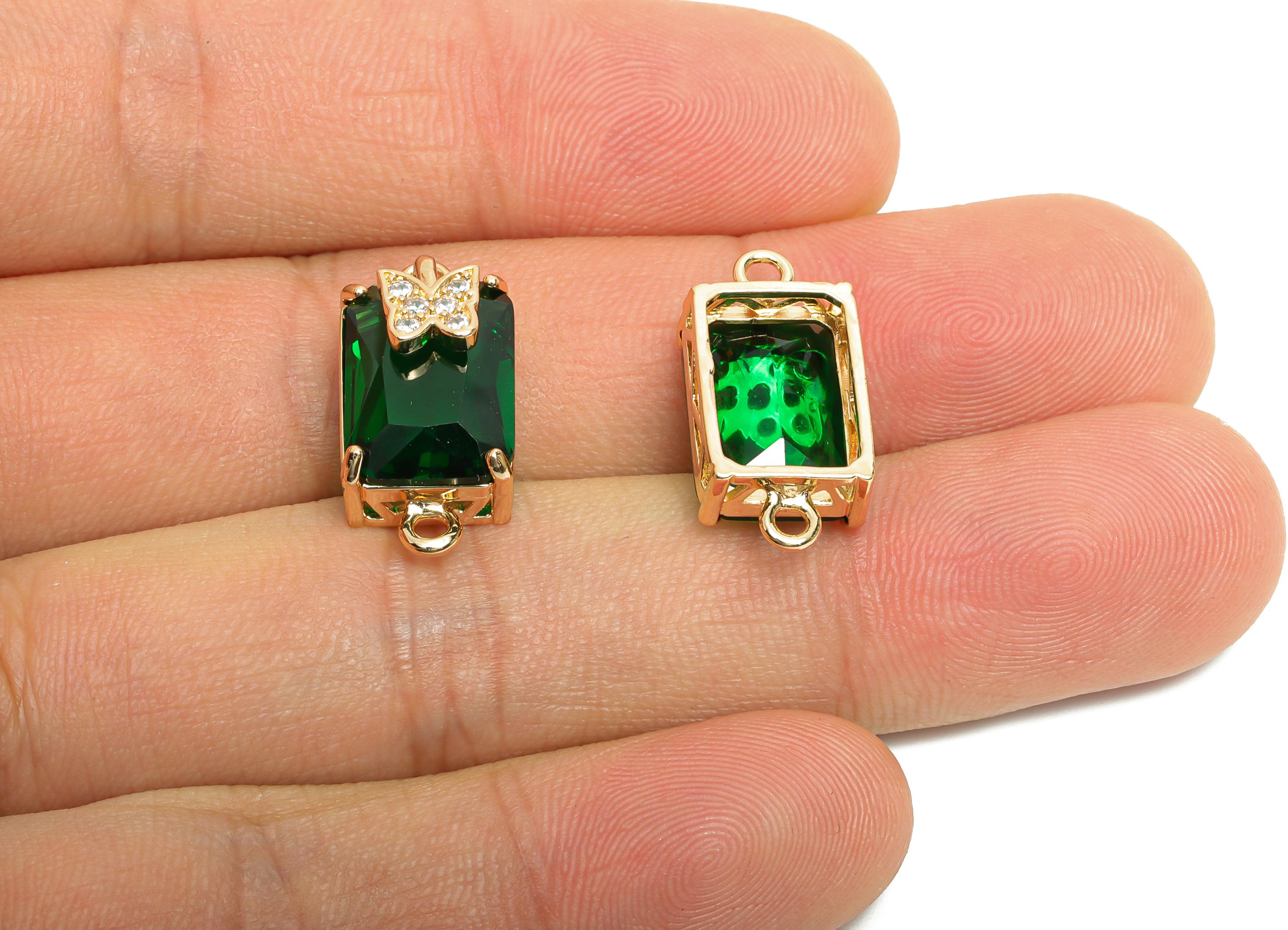 Brass Crystal Butterfly Pendant - Sparkling Green Connector - Faceted Gem with Butterfly Detail - KC Gold Tone Plated - 20x10x8mm - GS1269 - DOMEDBAZAAR