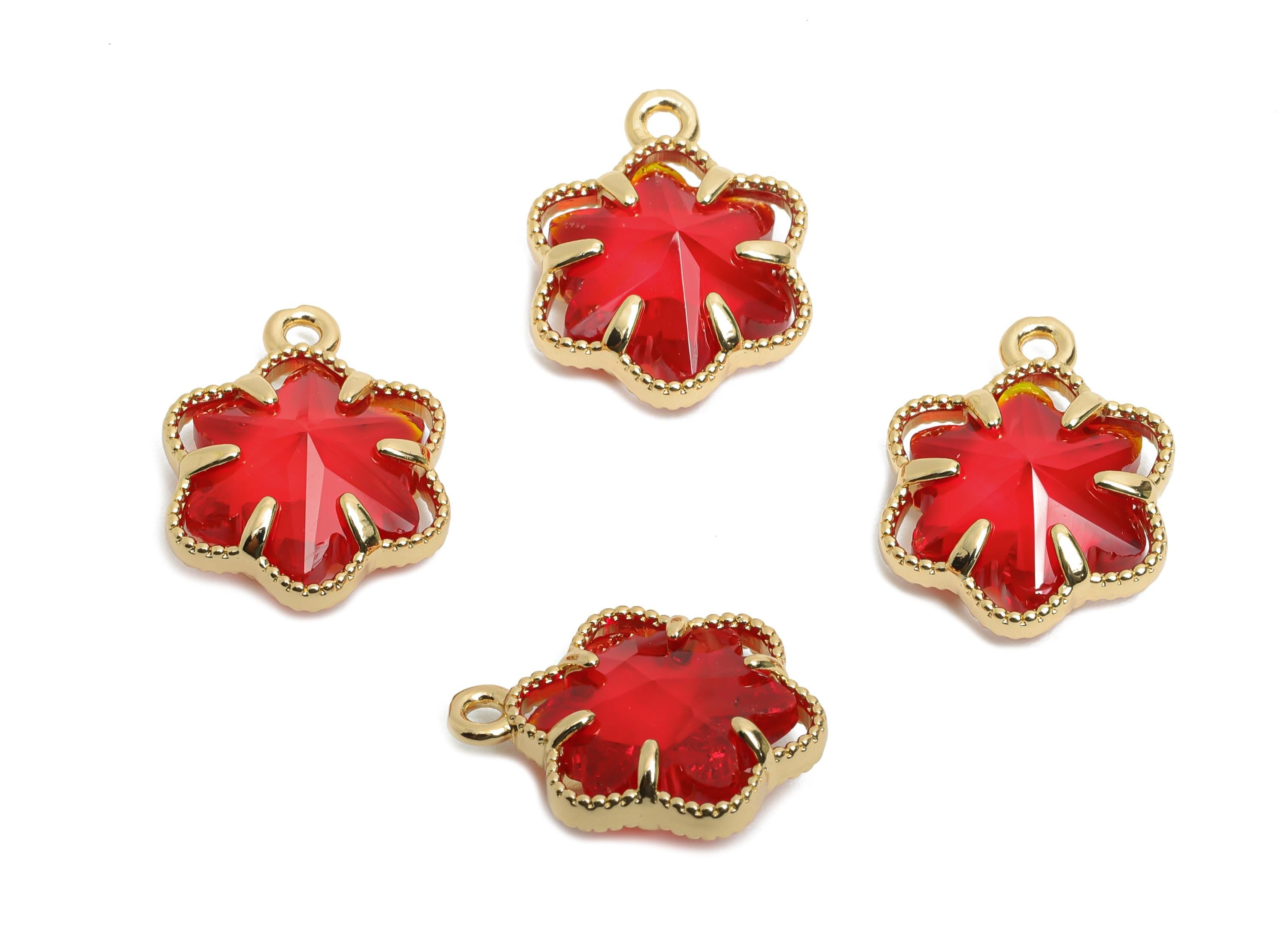 Crystal Flower Charms - Brass Romantic Flower Pendant - For Necklace - Nature Jewelry Accessory - KC Gold Plated - 16.84x13x5.63mm - GS1171 - DOMEDBAZAAR