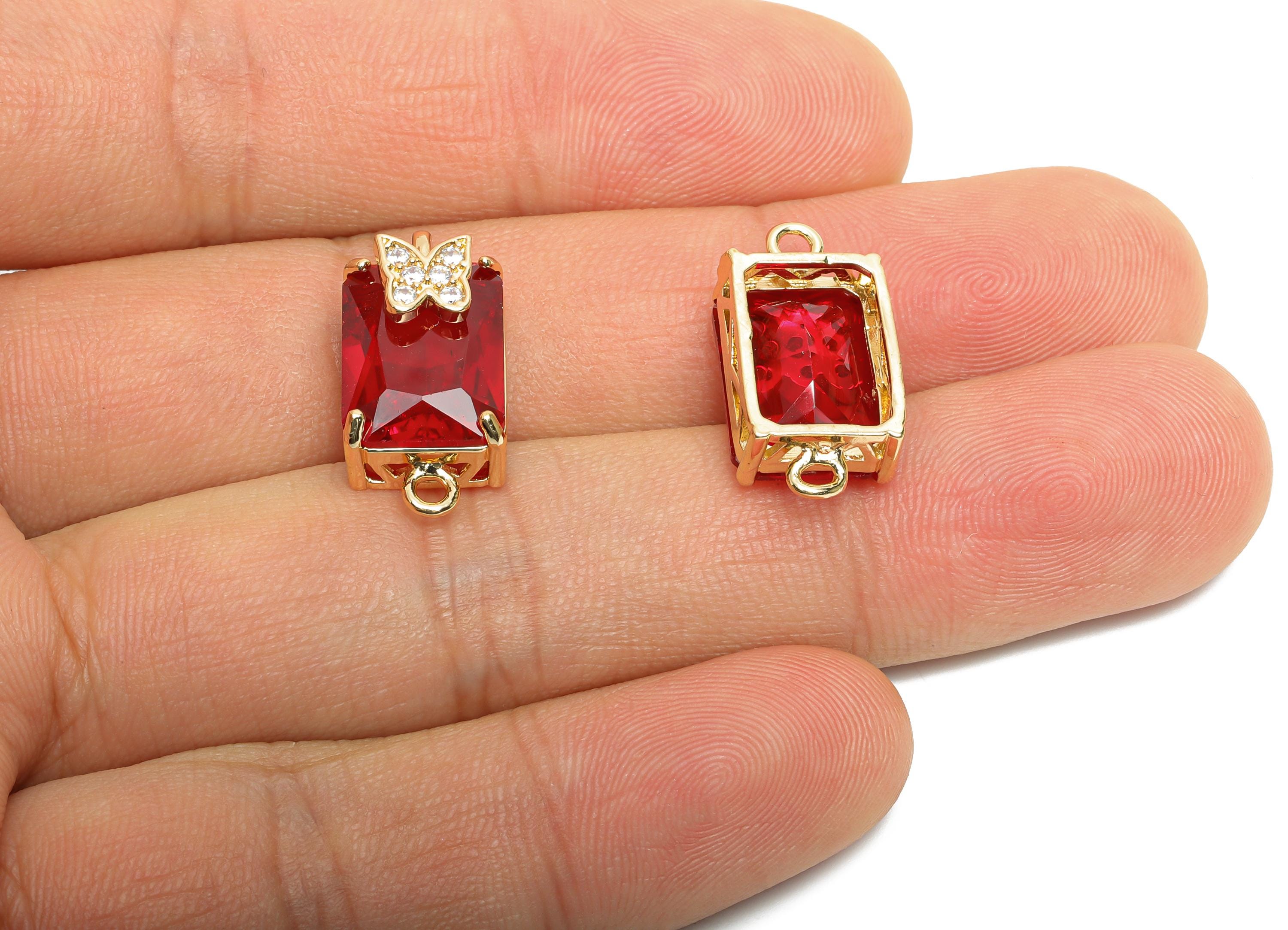 Brass Crystal Butterfly Pendant - Sparkling Red Connector - Faceted Crystal with Butterfly Detail - KC Gold Tone Plated - 20x10x8mm - GS1266 - DOMEDBAZAAR