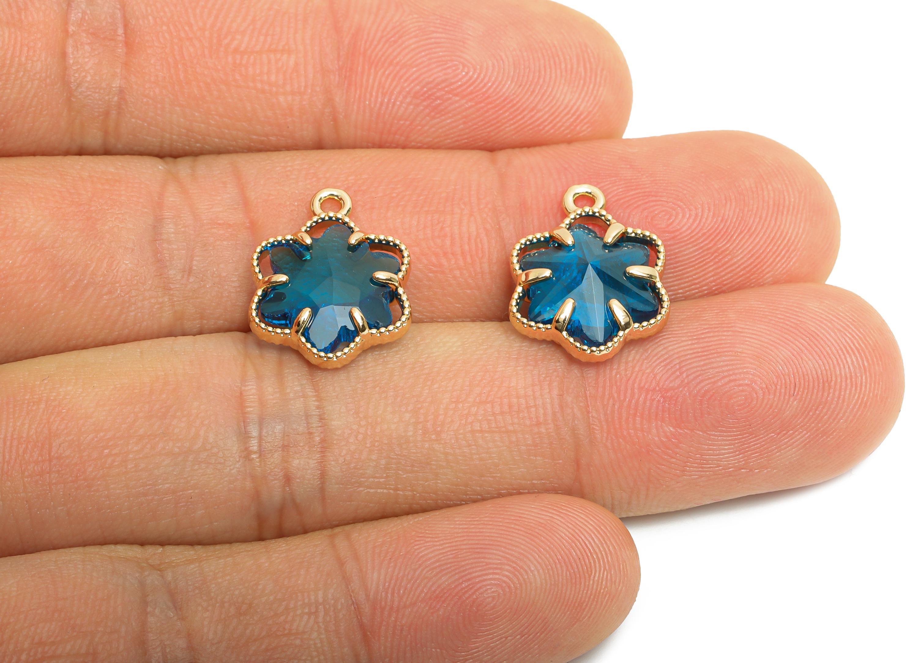 Crystal Flower Charms - Brass Romantic Flower Pendant - For Necklace - Nature Jewelry Accessory - KC Gold Plated - 16.84x13x5.63mm - GS1172 - DOMEDBAZAAR