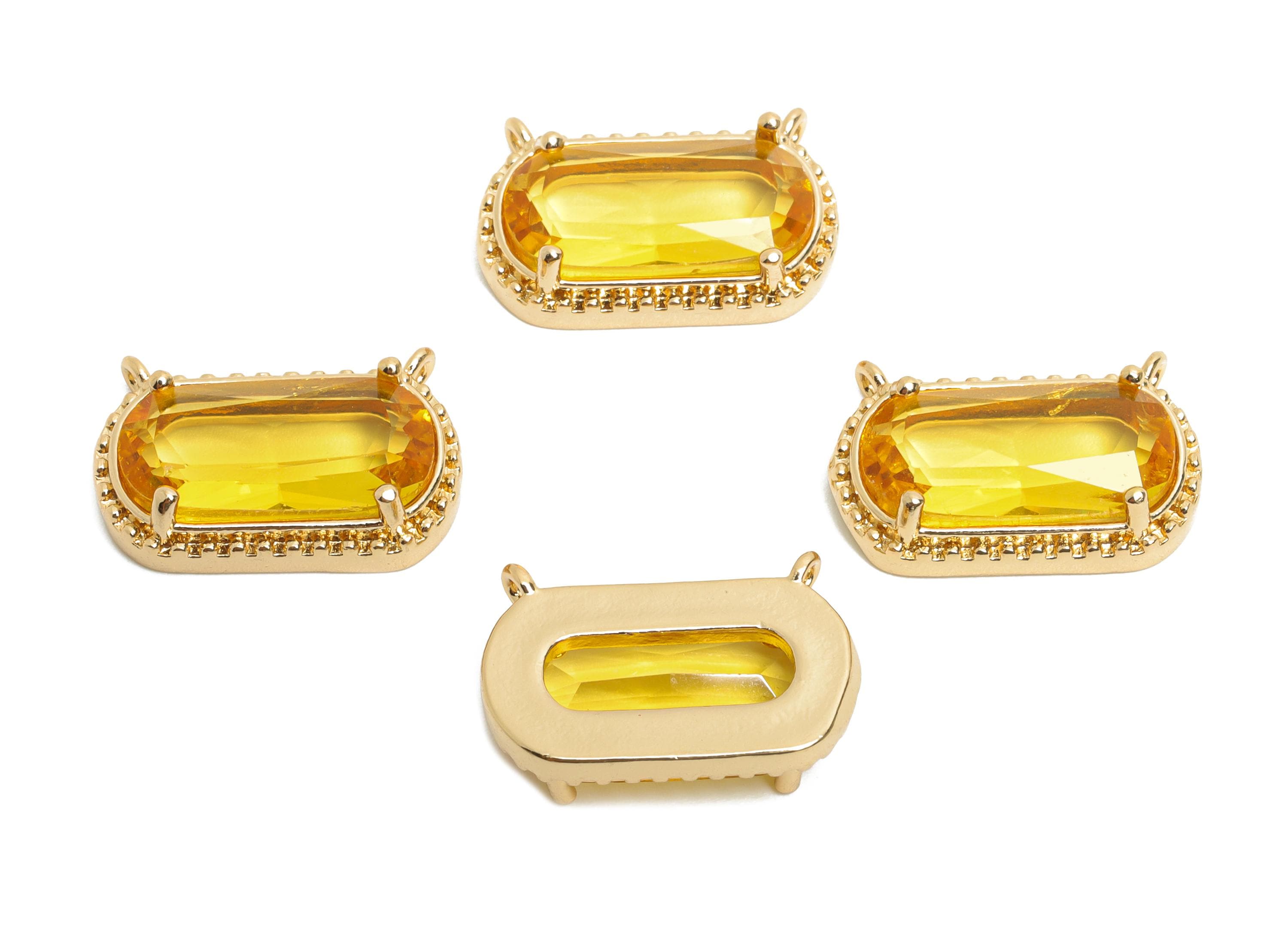 Brass Crystal Oval Pendant - Dainty Sparkling Yellow Charm - Modern Oval Rectangular Stone Pendant - KC Gold Tone Plated - 16x11x4mm -GS1290 - DOMEDBAZAAR
