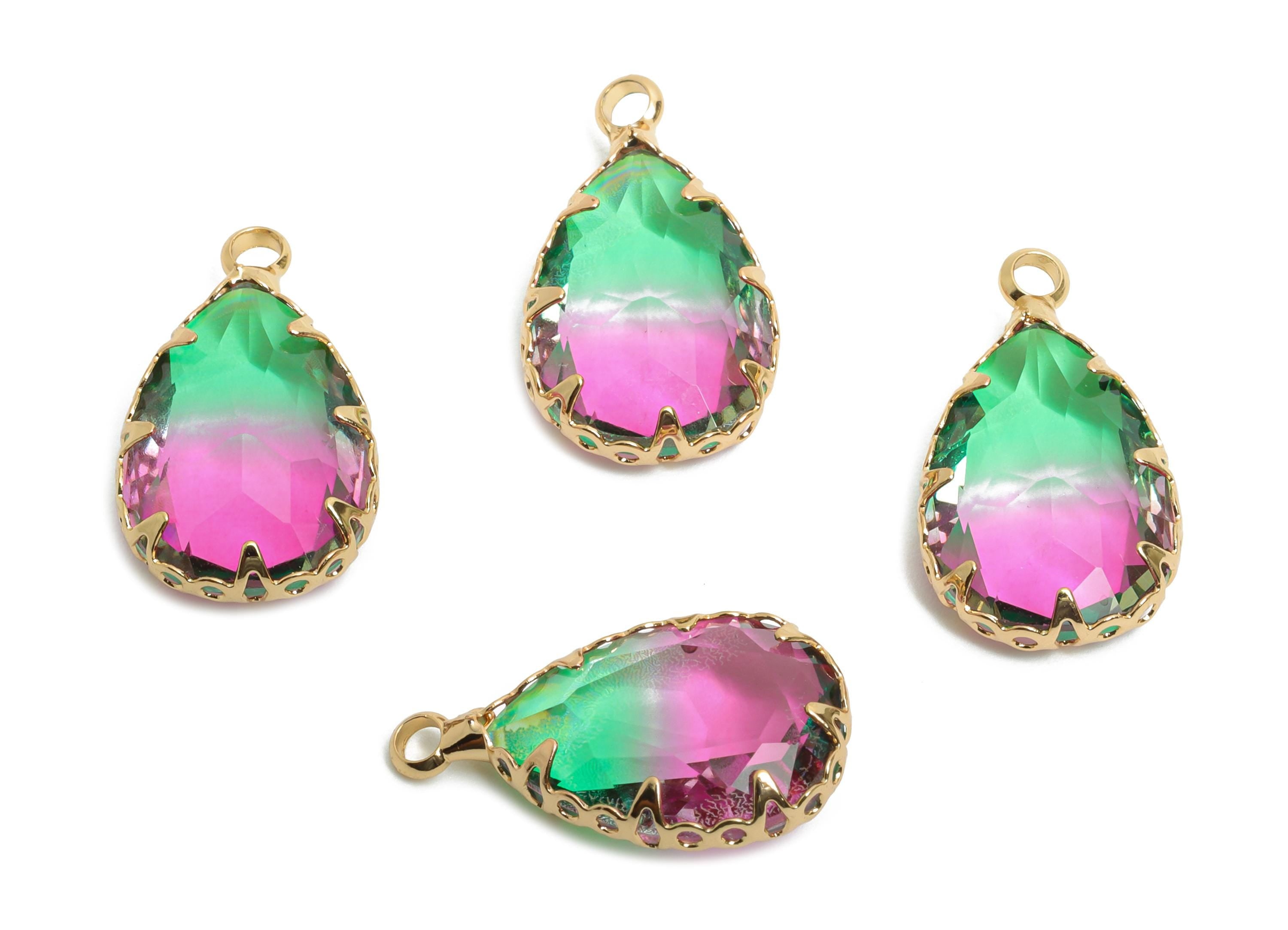 Teardrop Glass Pendant - Brass Rainbow Crystal Charm - Teardrop Crystal Pendant - Radiant Jewelry - KC Gold Plated - 16x10.2x5mm - GS1271 - DOMEDBAZAAR