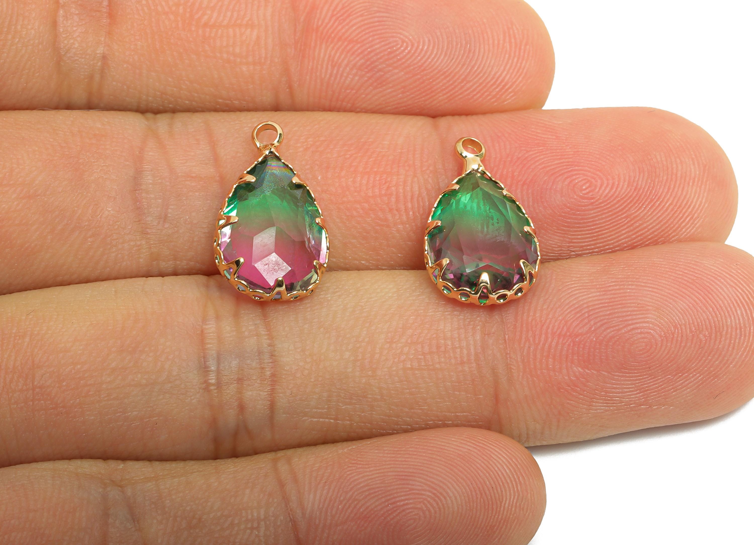Teardrop Glass Pendant - Brass Rainbow Crystal Charm - Teardrop Crystal Pendant - Radiant Jewelry - KC Gold Plated - 16x10.2x5mm - GS1271 - DOMEDBAZAAR