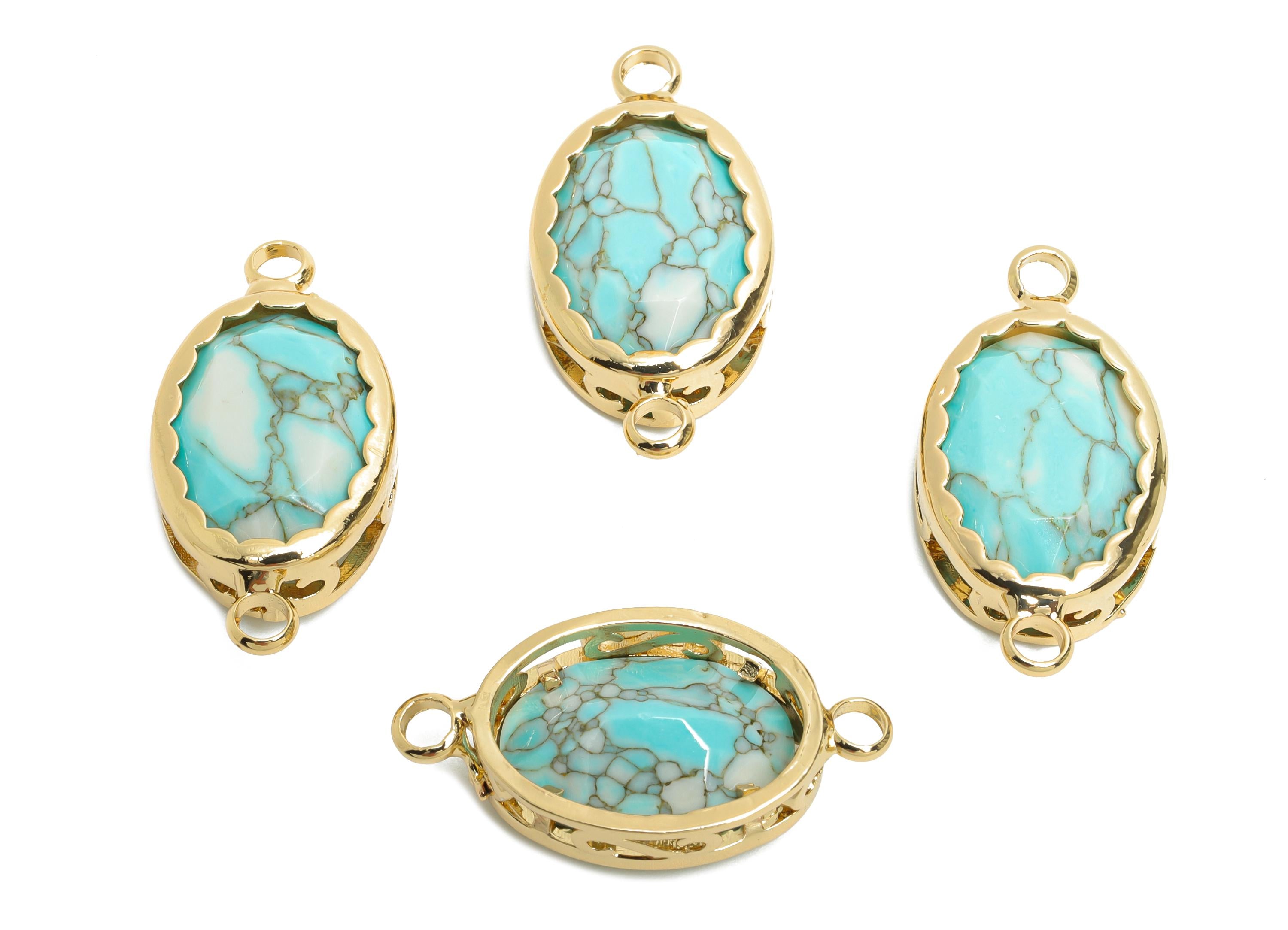 Brass Oval Glass Connector - Dainty Artisan Glass Connector - Dainty Gold and Crystal Connector - KC Gold Plated - 23x12x6mm - GS1258 - DOMEDBAZAAR
