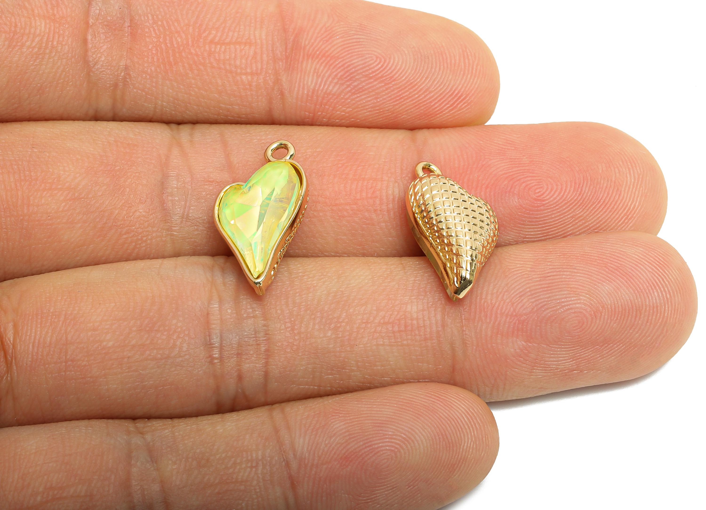 Heart Crystal Bracelet Charms - Textured Brass Crystal Dual-Sided Pendant - Unique Jewelry Component - KC Gold Plated - 19x10x5mm - GS1173 - DOMEDBAZAAR