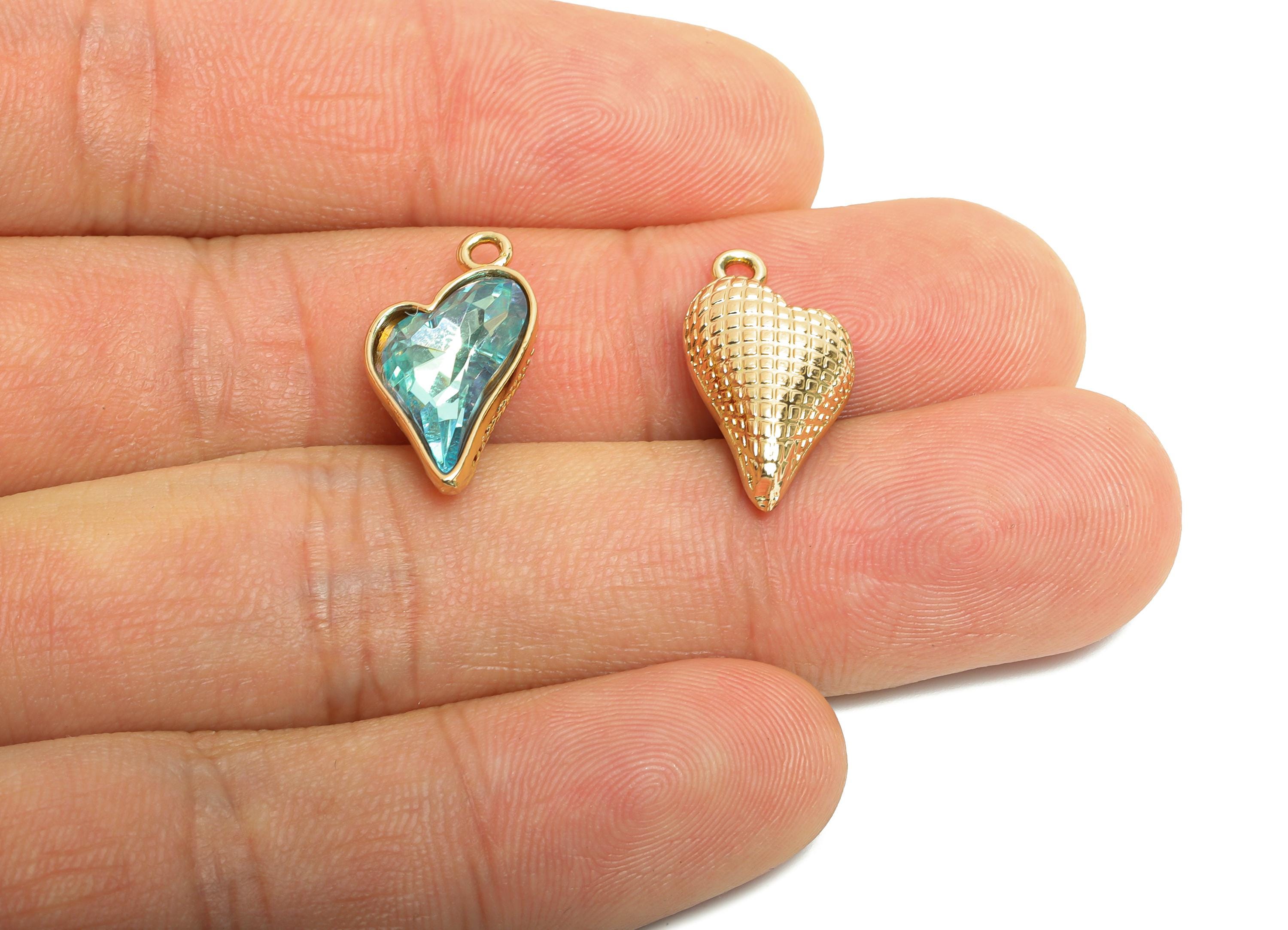 Heart Crystal Bracelet Charm - Textured Brass Crystal Dual-Sided Pendant - Unique Jewelry Component - KC Gold Plated - 19x10x5mm - GS1174 - DOMEDBAZAAR