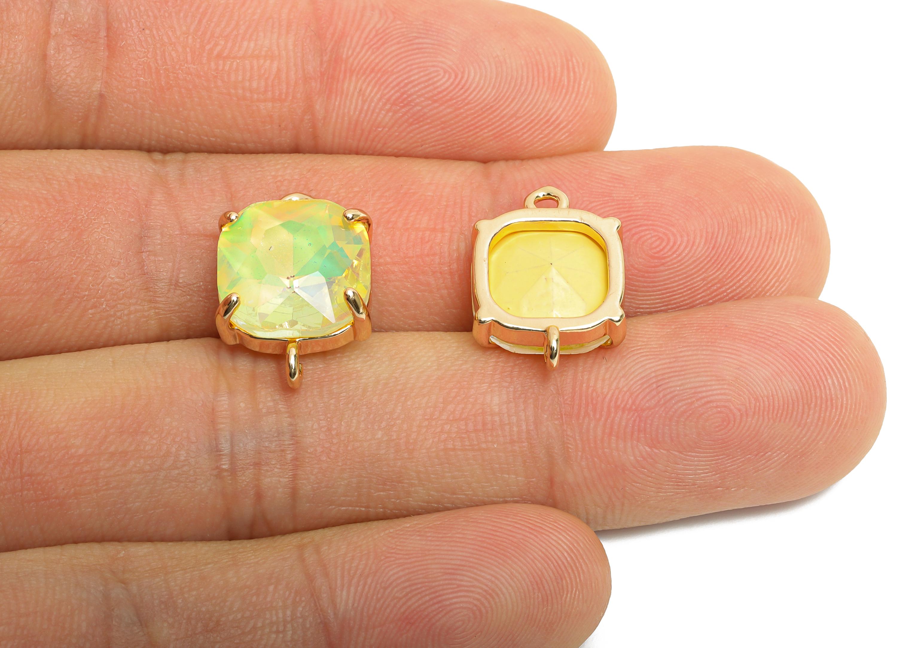 Square Crystal Bracelet Connectors - Dainty Brass Glass Charm - Sparkling Square Connector - KC Gold Tone Plated - 18x12.3x5.7mm - GS1283 - DOMEDBAZAAR