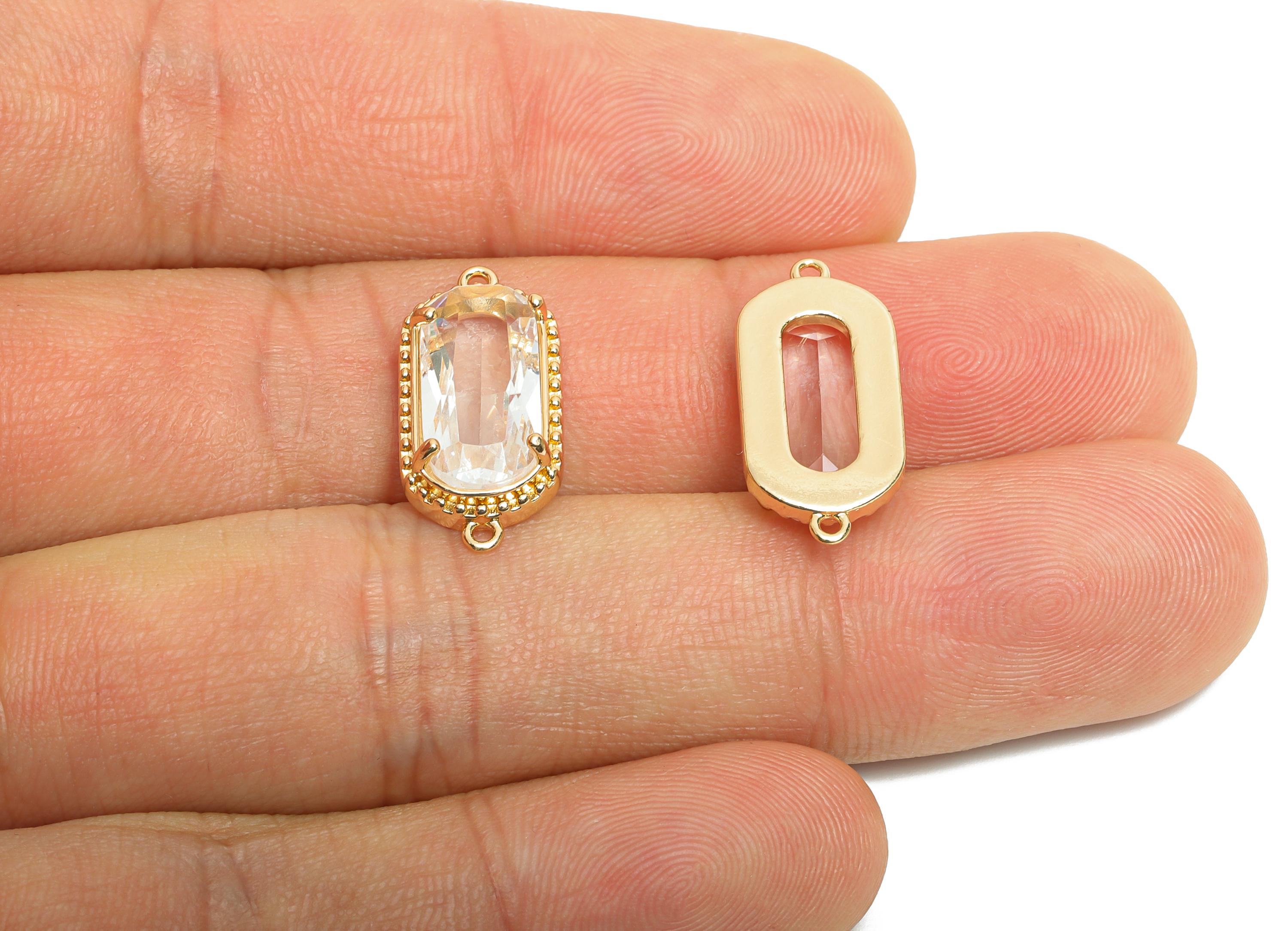 Brass Crystal Connector - Dainty Gold Frame Pendant - Transparent Oval Rectangular Stone Bracelet - KC Gold Tone Plated - 20x9x4mm - GS1302 - DOMEDBAZAAR