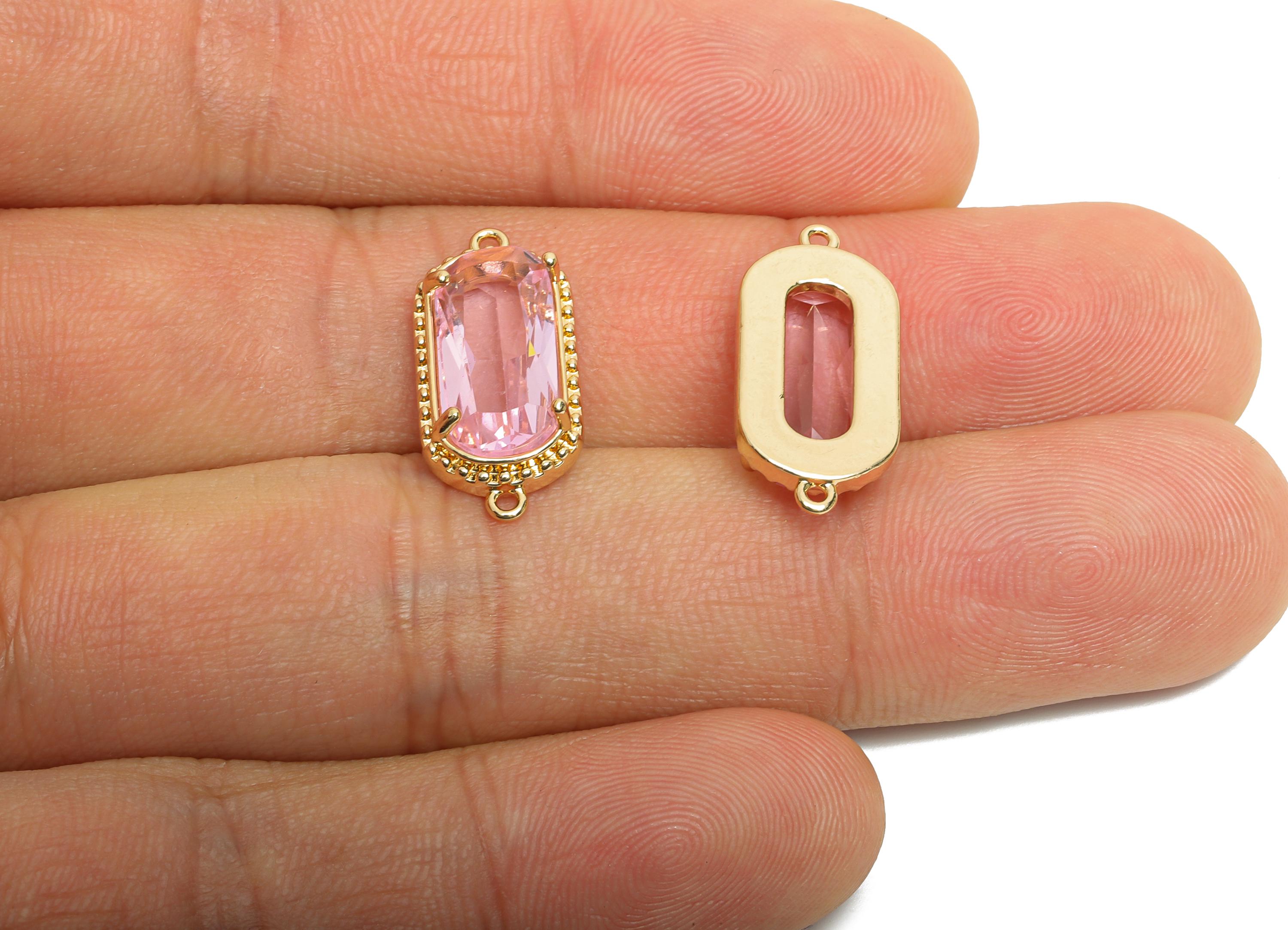 Brass Crystal Connector - Dainty Pink Frame Pendant - Modern Oval Rectangular Stone Bracelet - KC Gold Tone Plated - 20x9x4mm - GS1301 - DOMEDBAZAAR