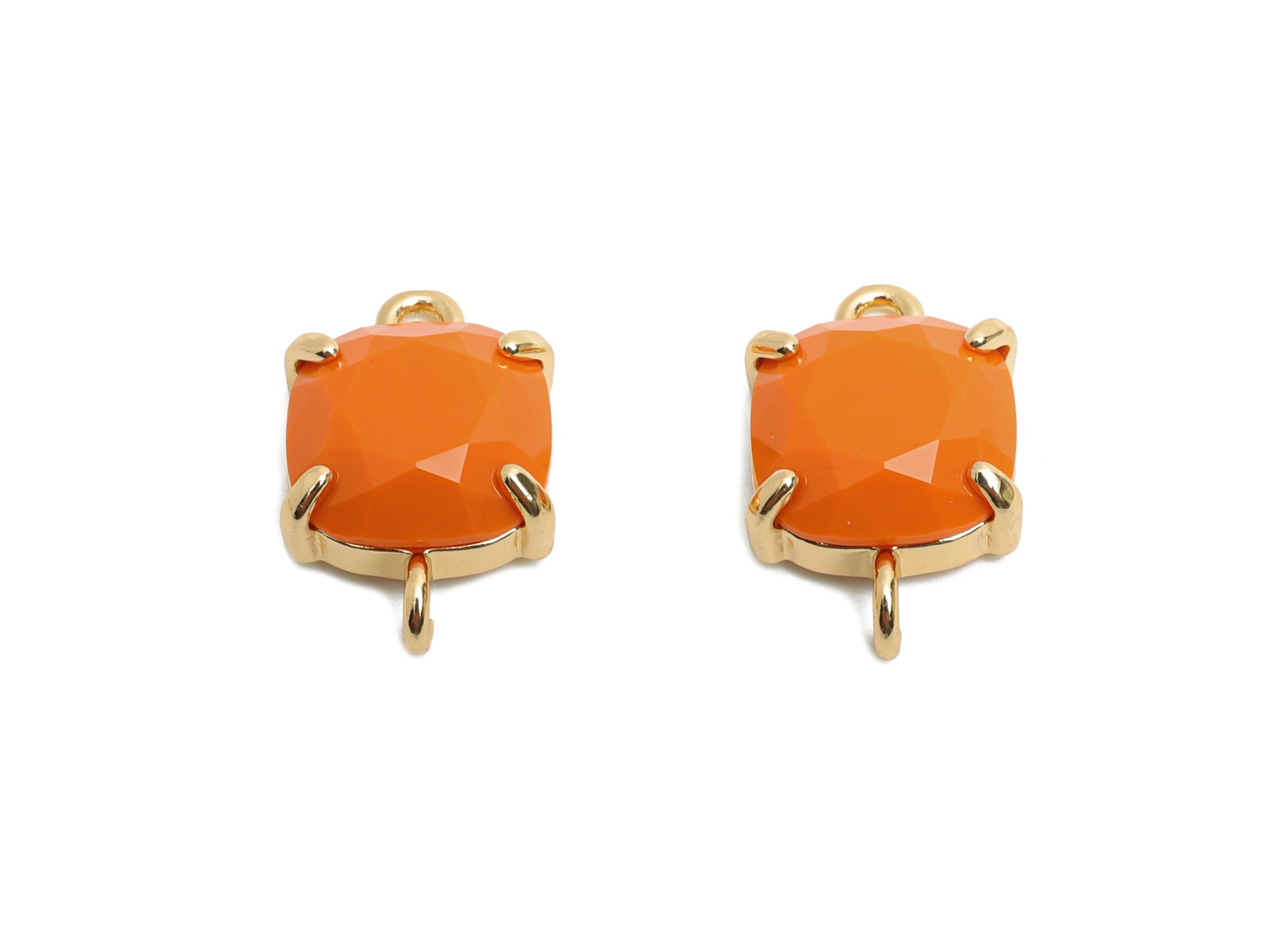 Square Crystal Bracelet Connector - Brass Faceted Glass Charms - Modern Square Connector - KC Gold Tone Plated - 16.4x10.4x5.57mm - GS1237 - DOMEDBAZAAR