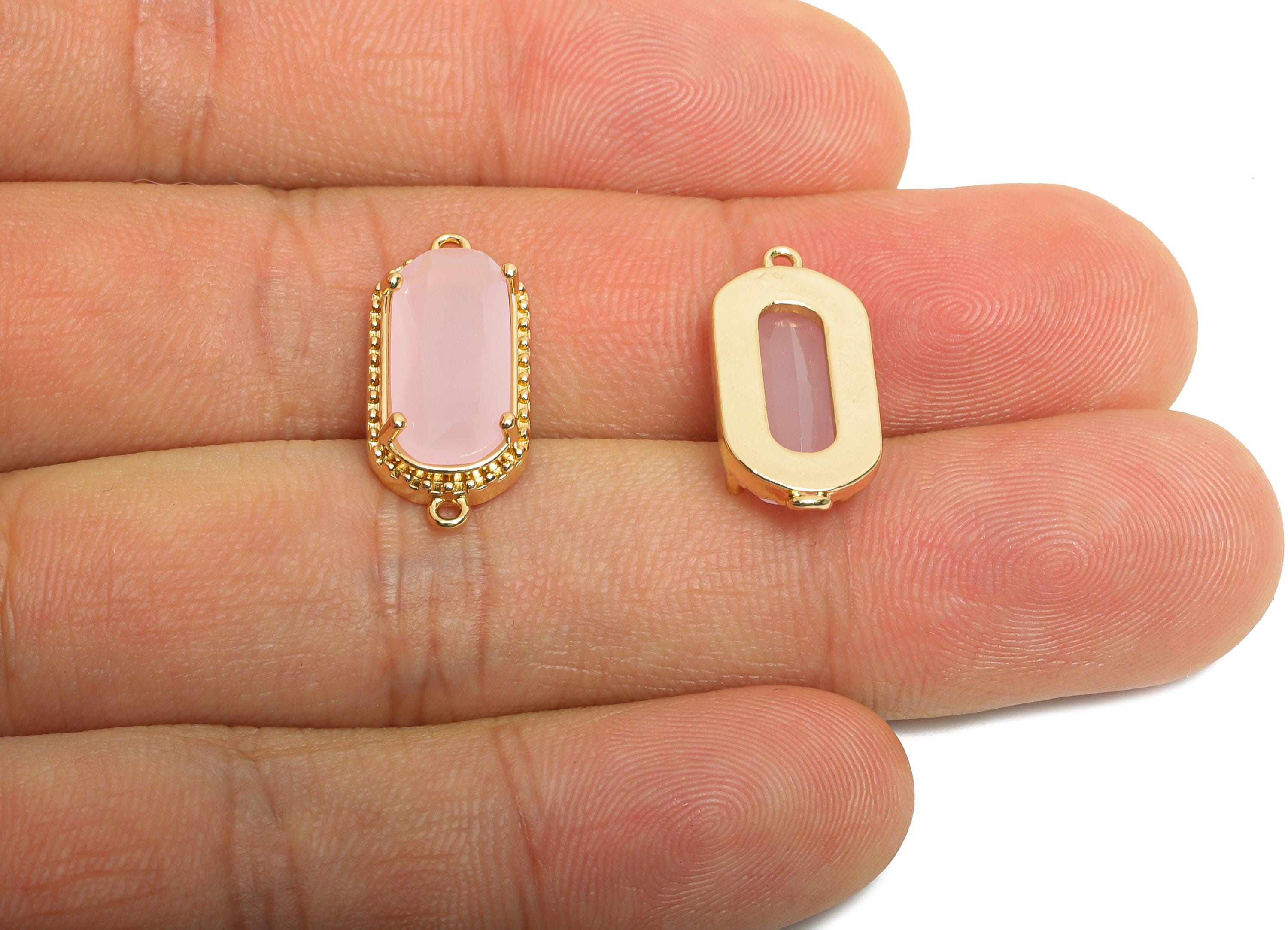 Brass Crystal Connector - Dainty Pink Frame Pendant - Sparking Oval Rectangular Stone Bracelet - KC Gold Tone Plated - 20x9x4mm - GS1210 - DOMEDBAZAAR