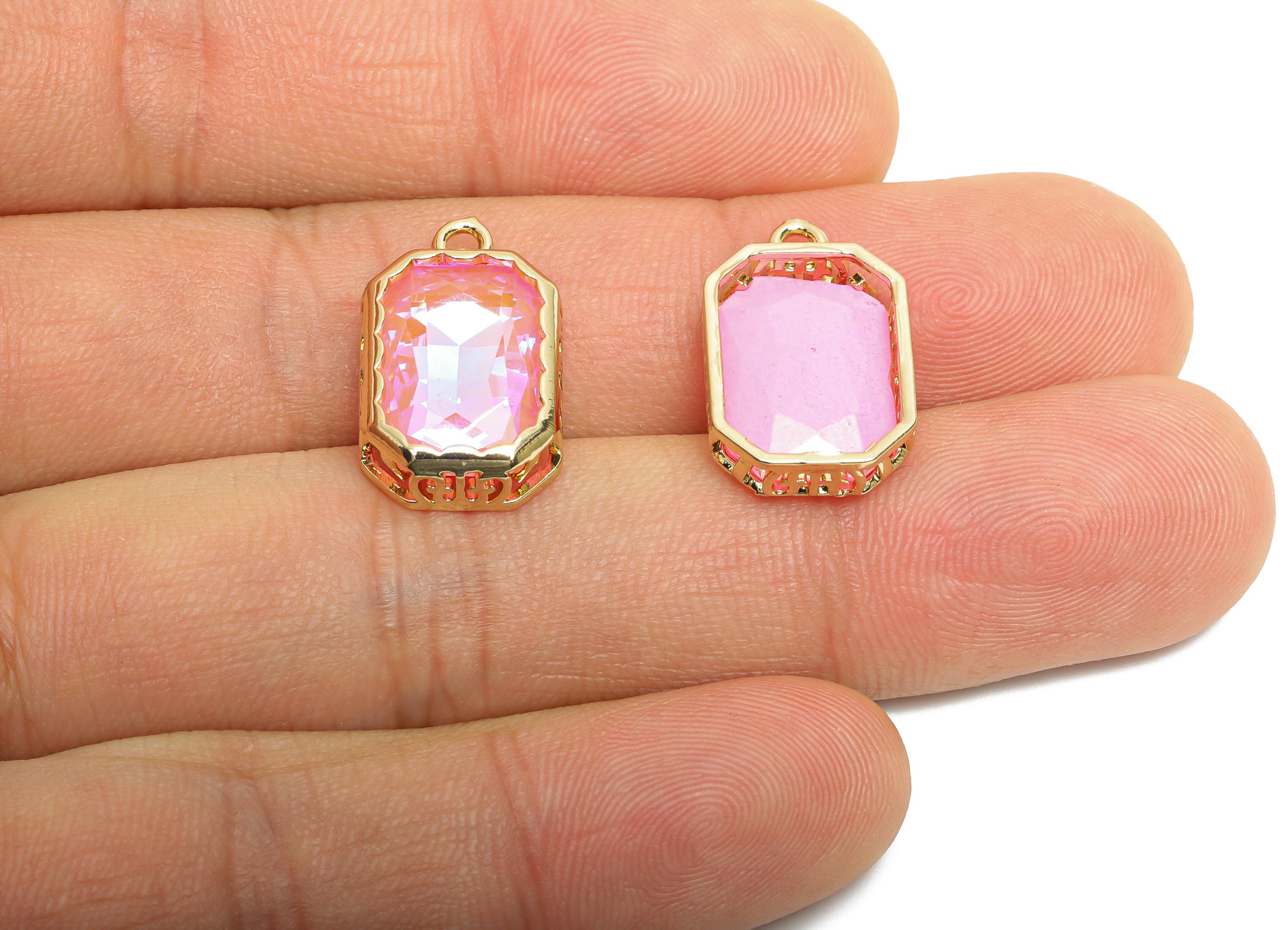 Rectangular Glass Charm - Artisan Sparking Geometry Pendant - Dazzling Faceted Crystal Charm - KC Gold Tone Plated - 18x12x5mm- GS1169 - DOMEDBAZAAR