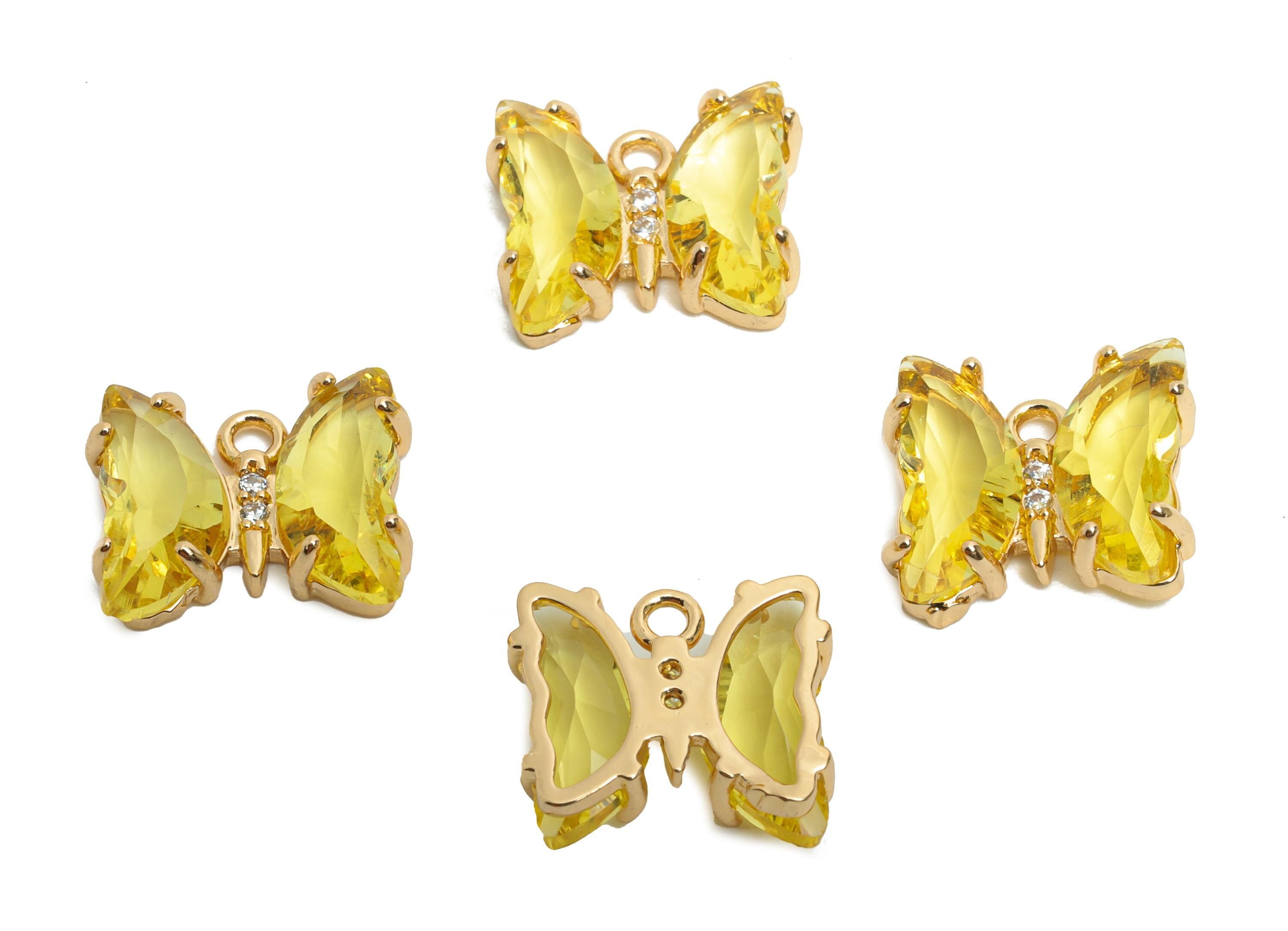 Butterfly Crystal Charm - Artistic Zircon Glass Necklace Pendant - Jewelry Component - KC Gold Tone Plated Brass - 12.44x10.35x3.4mm -GS1250 - DOMEDBAZAAR