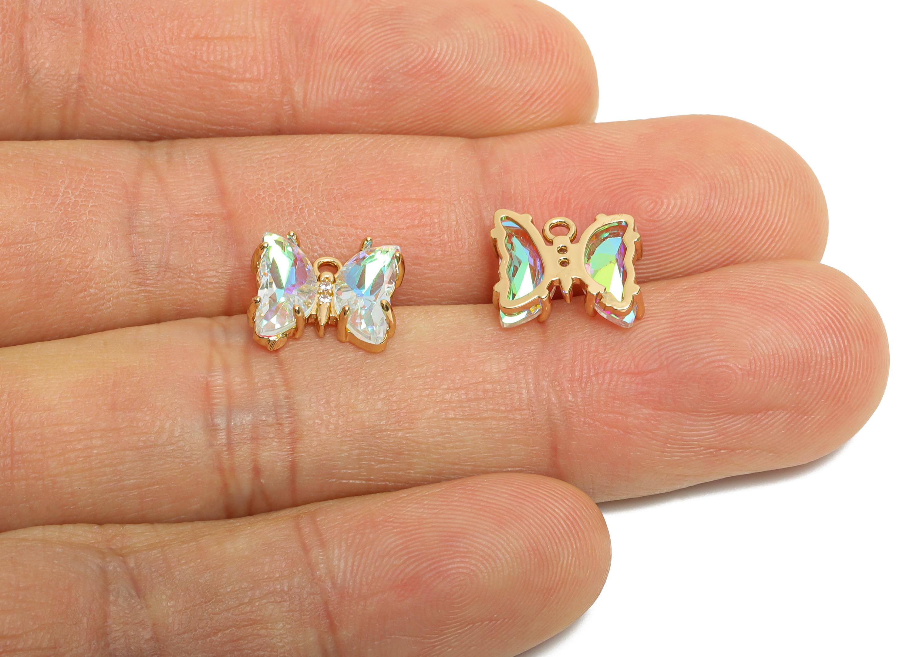 Butterfly Crystal Charm - Colorful Glass Zircon Necklace Pendant - Jewelry Component - KC Gold Tone Plated Brass - 12.44x10.35x3.4mm -GS1249 - DOMEDBAZAAR