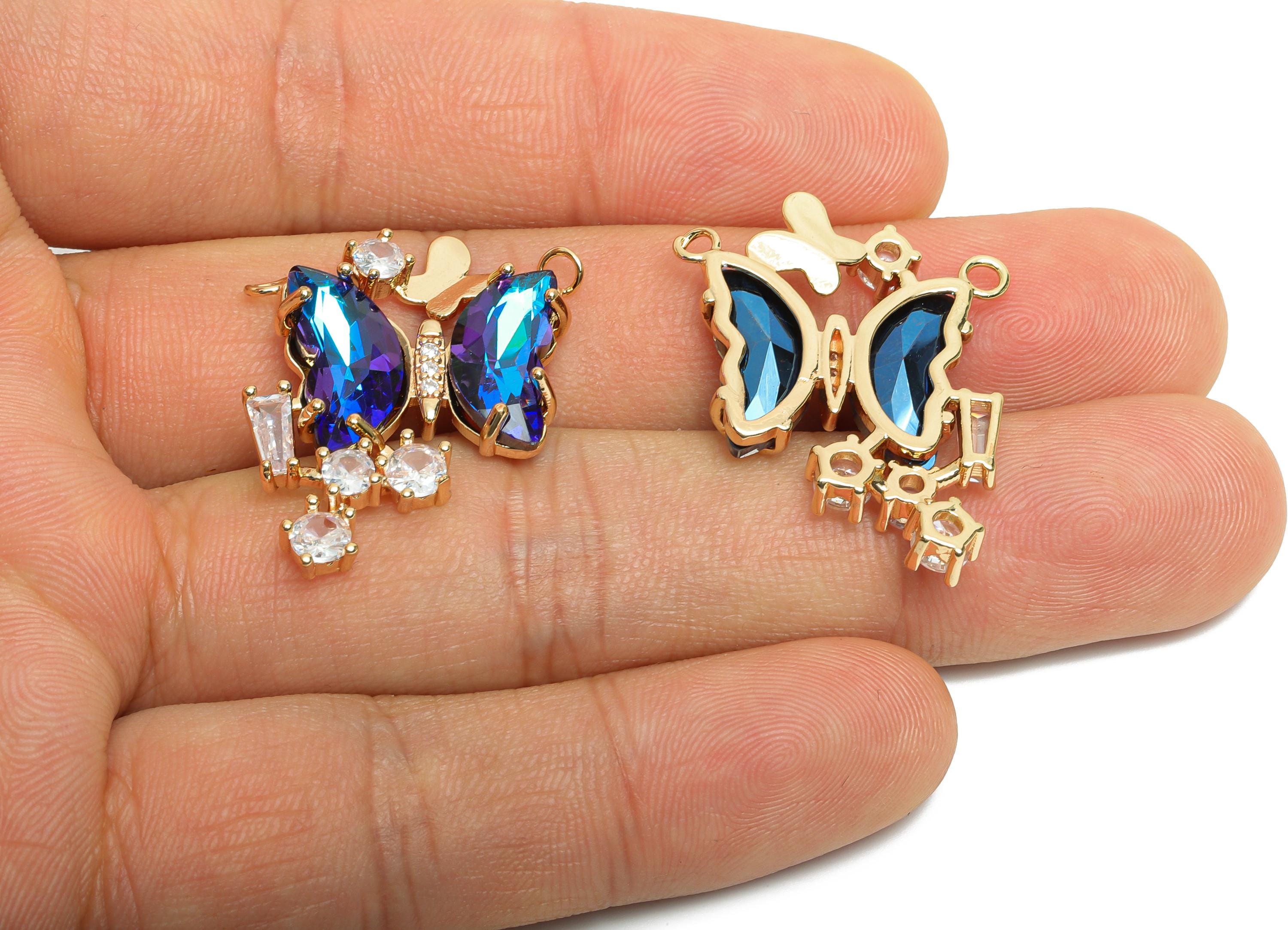 Brass Butterfly Crystal Pendant - Rhinestone Pendant For Necklace - Deep Blue Butterfly Jewelry - KC Gold Tone Plated - 27x22x4mm - GS1177 - DOMEDBAZAAR