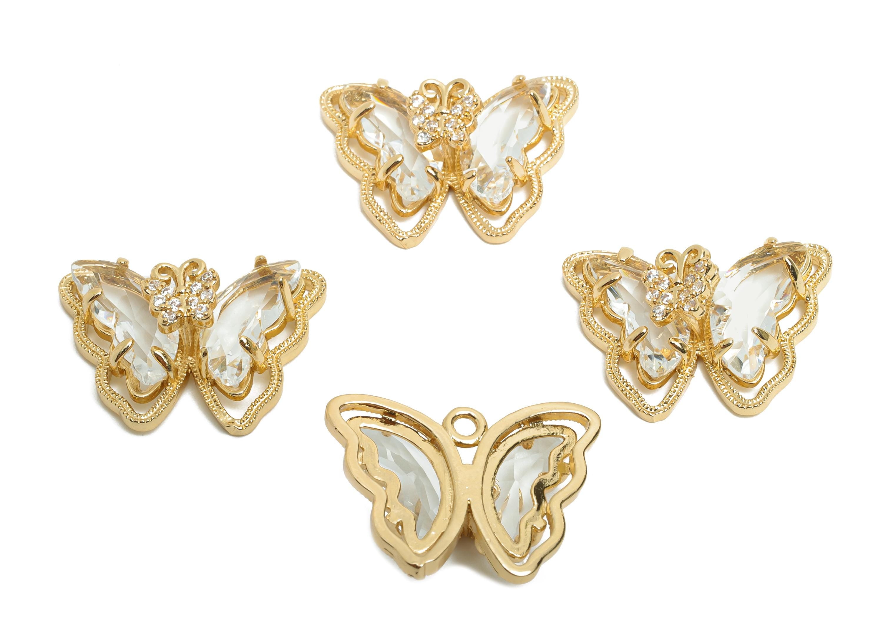 Brass Butterfly Crystal Pendant - Dainty Sparking Pendant For Necklace - Chic Butterfly Jewelry - KC Gold Tone Plated - 20x15x7mm - GS1226 - DOMEDBAZAAR