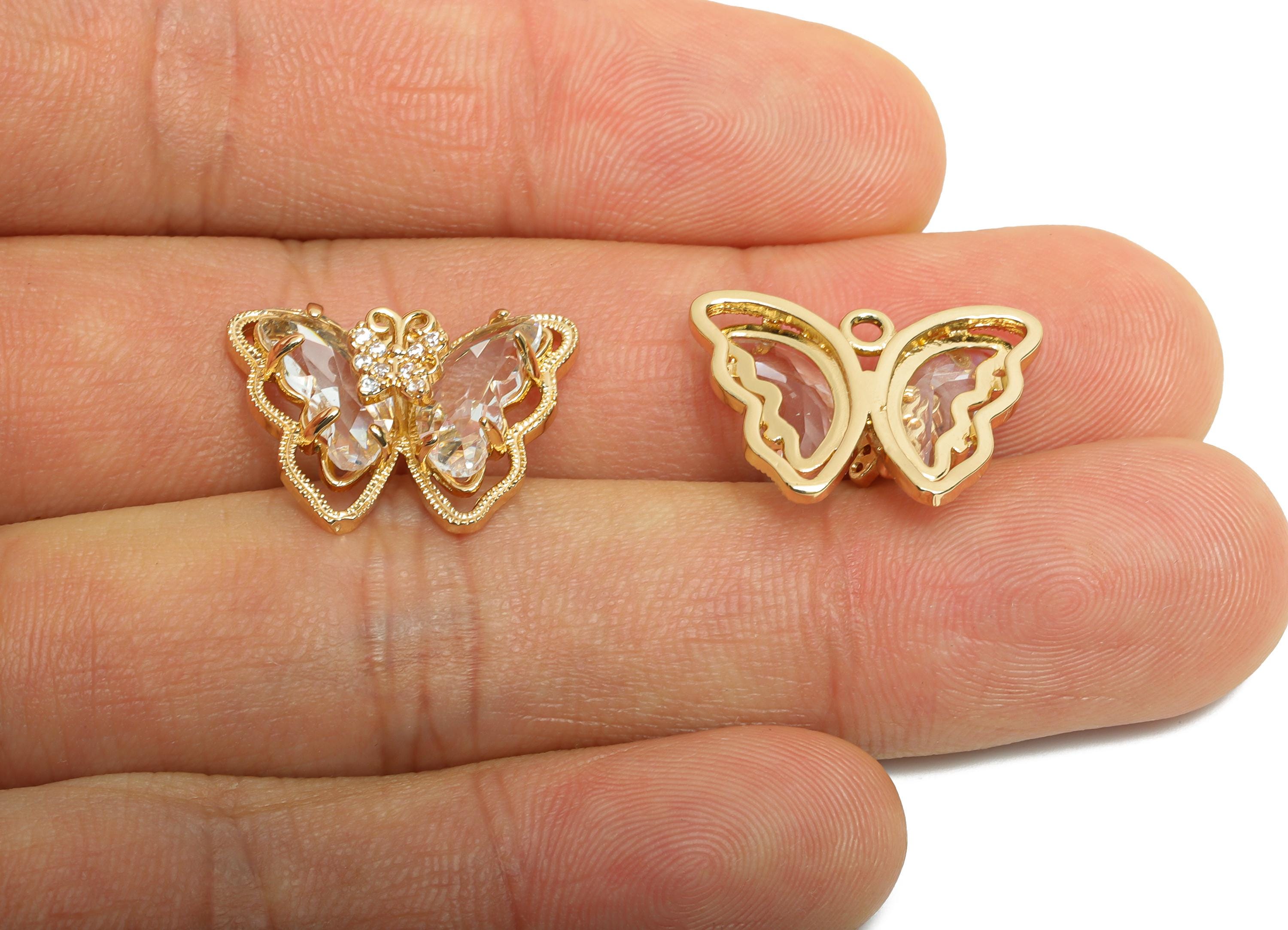 Brass Butterfly Crystal Pendant - Dainty Sparking Pendant For Necklace - Chic Butterfly Jewelry - KC Gold Tone Plated - 20x15x7mm - GS1226 - DOMEDBAZAAR