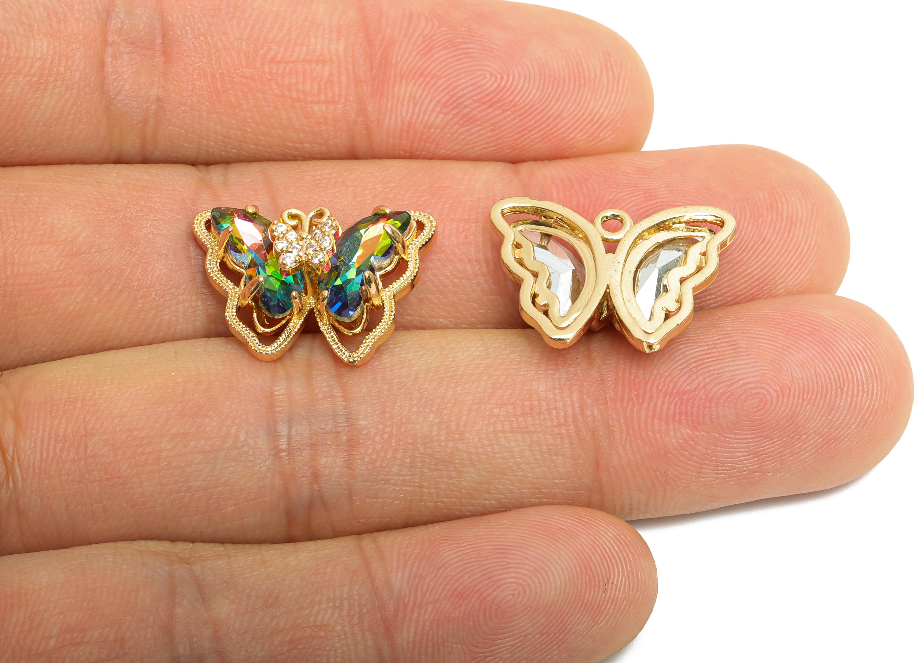 Brass Butterfly Crystal Pendant - Dainty Sparking Pendant For Necklace - Multistone Butterfly Jewelry - KC Gold Plated - 20x15x7mm - GS1224 - DOMEDBAZAAR