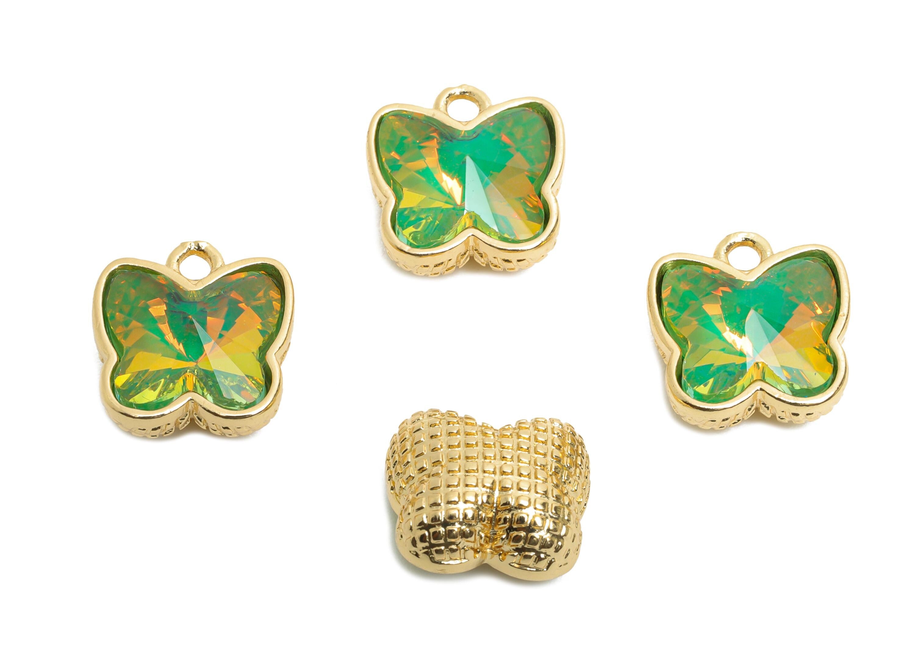 Butterfly Crystal Bracelet Charm - Sparkling Crystal Dual-Sided Necklace Pendant - Unique Jewelry - KC Gold Tone Plated - 13x12x7mm - GS1319 - DOMEDBAZAAR