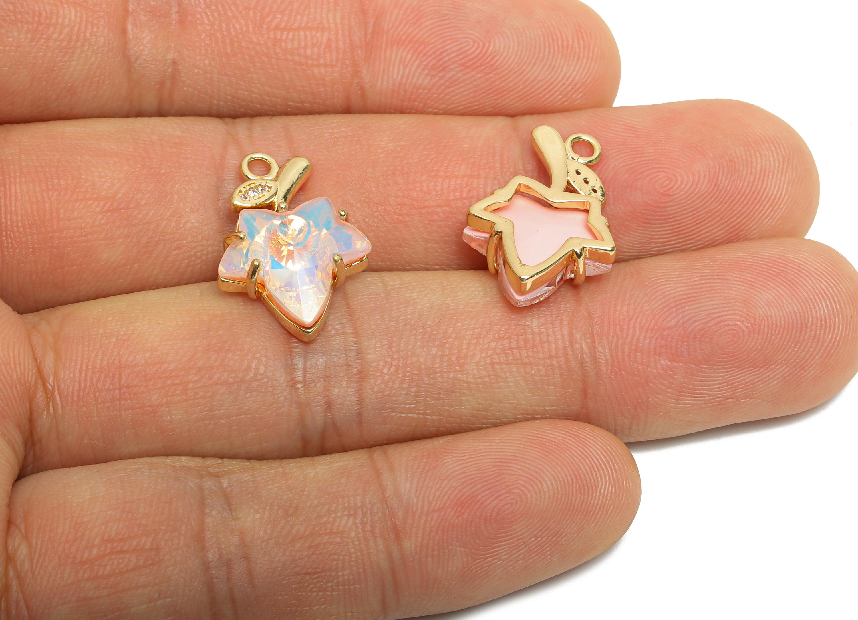 Maple Leaf Crystal Charm - Pink Crystal Zircon Leaf Necklace Pendant - Sparkling Jewelry - KC Gold Tone Plated - 19.42x13.14x5.57mm - GS1180 - DOMEDBAZAAR