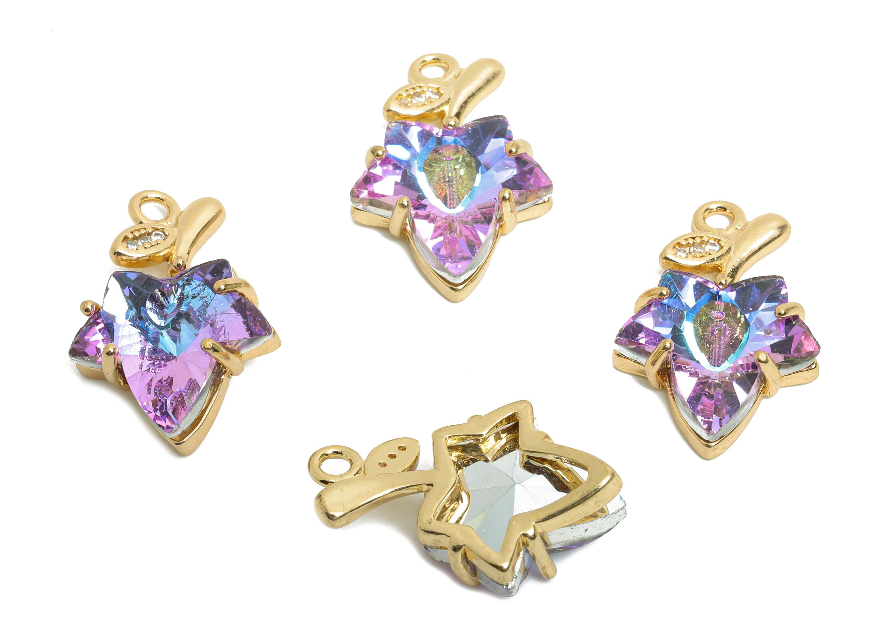 Maple Leaf Crystal Charms - Purple Crystal Zircon Leaf Necklace Pendant - Sparkling Jewelry - KC Gold Plated - 19.42x13.14x5.57mm - GS1181 - DOMEDBAZAAR