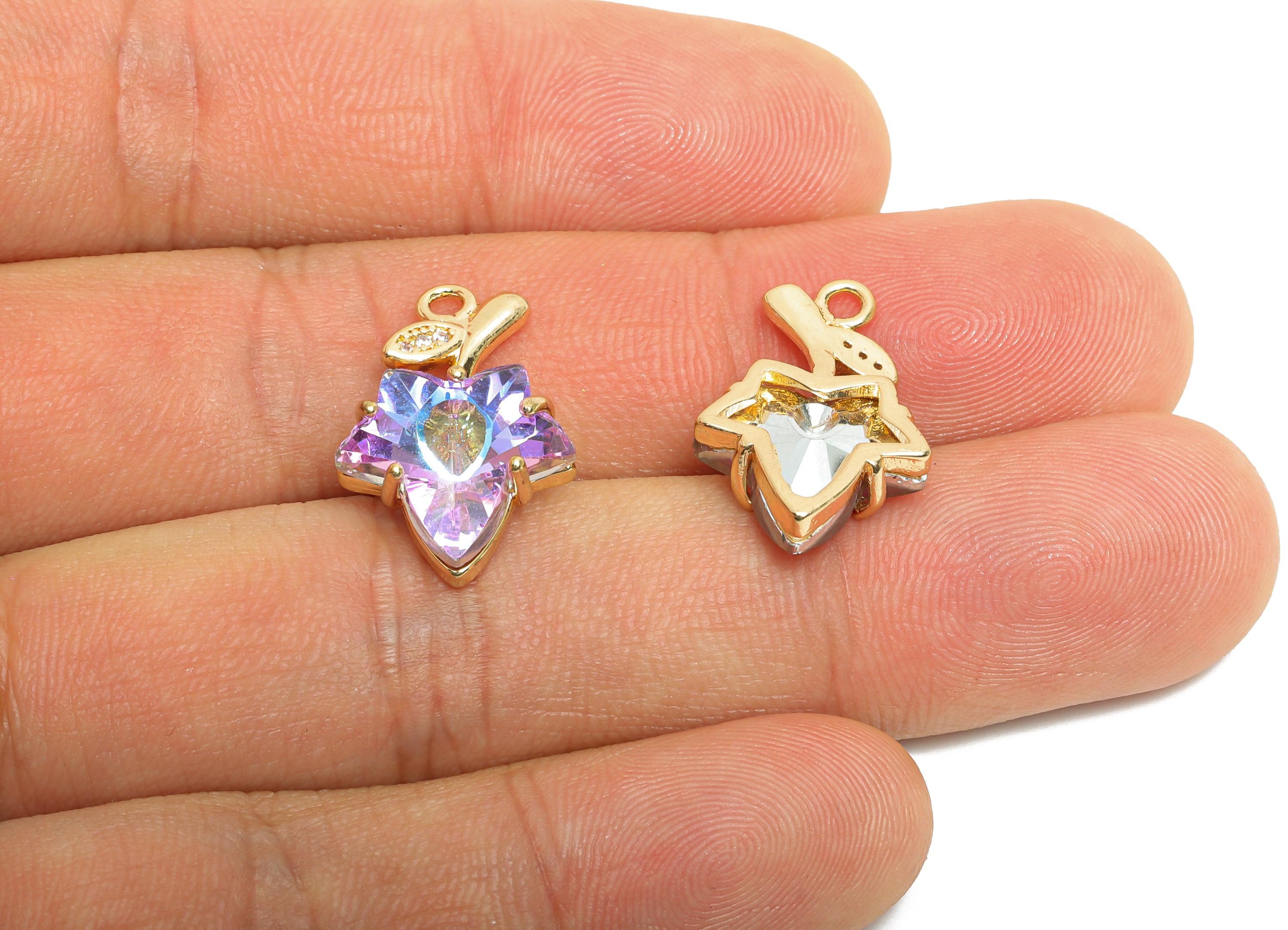 Maple Leaf Crystal Charms - Purple Crystal Zircon Leaf Necklace Pendant - Sparkling Jewelry - KC Gold Plated - 19.42x13.14x5.57mm - GS1181 - DOMEDBAZAAR