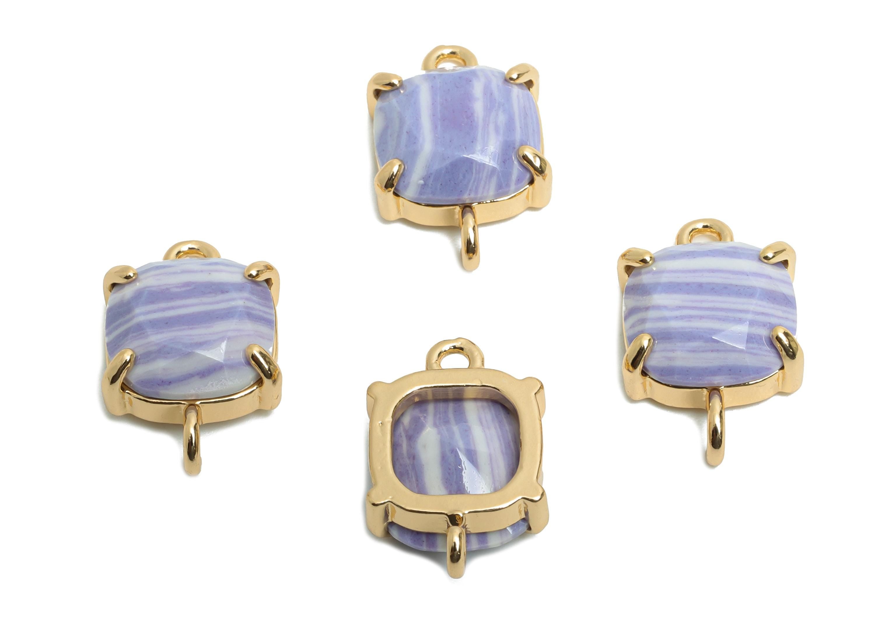 Square Glass Bracelet Connector - Brass Purple Faceted Crystal Charms - Jewelry Component - KC Gold Tone Plated - 16.4x10x5.57mm - GS1244 - DOMEDBAZAAR