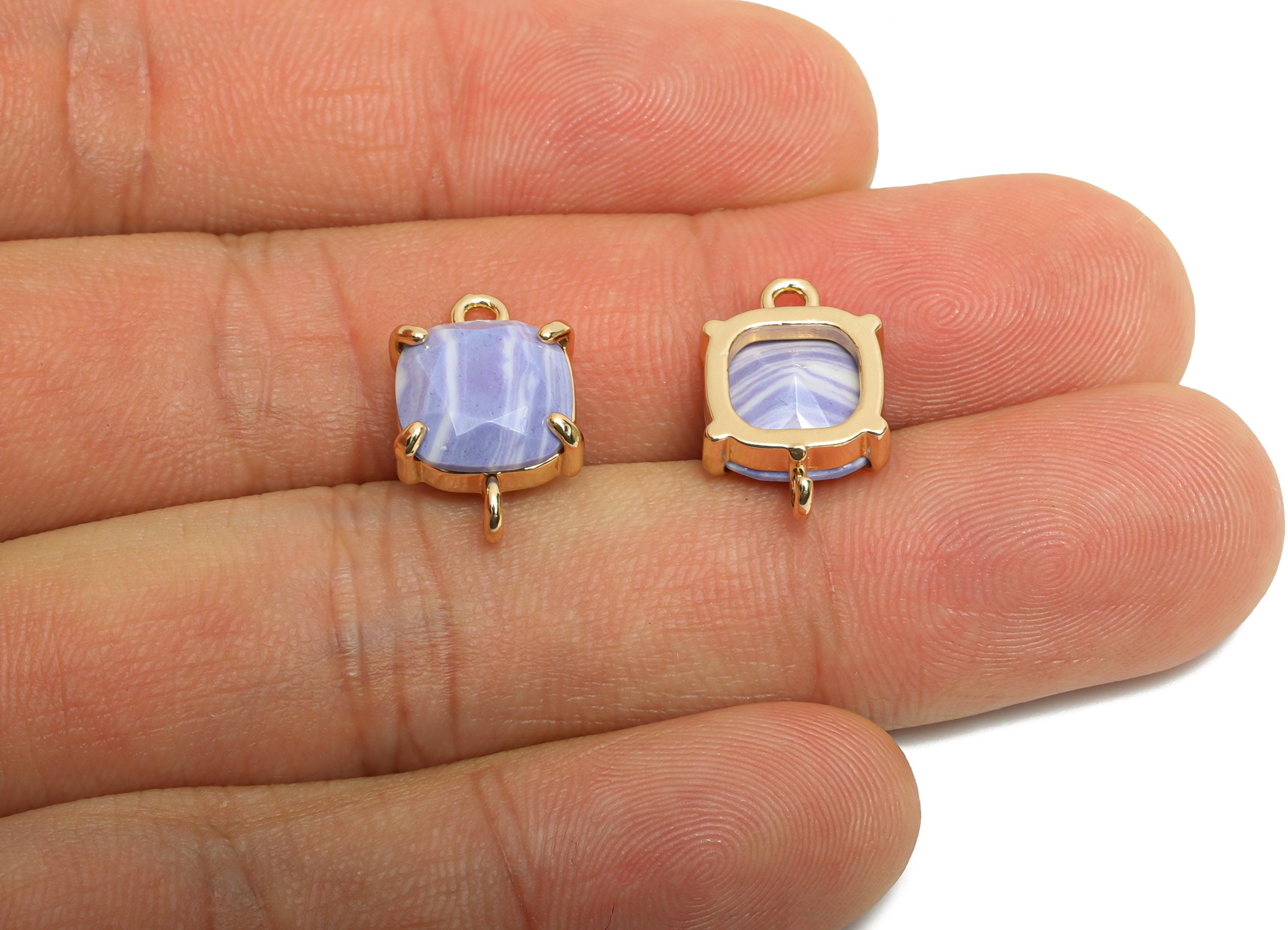 Square Glass Bracelet Connector - Brass Purple Faceted Crystal Charms - Jewelry Component - KC Gold Tone Plated - 16.4x10x5.57mm - GS1244 - DOMEDBAZAAR