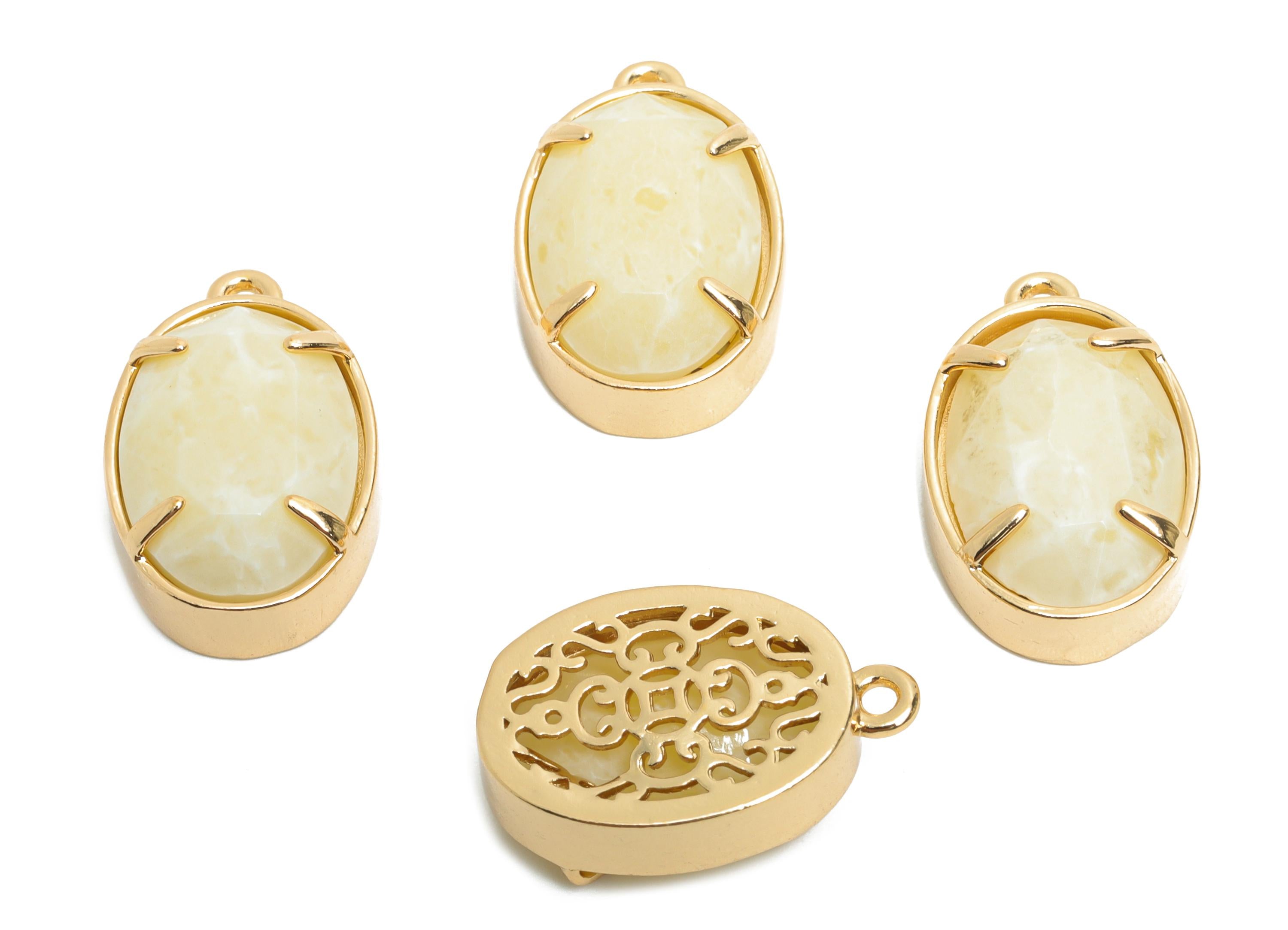 Oval Glass Gem Pendant - Faceted Glass Pendant for Necklace - Simple Crystal Jewelry - KC Gold Tone Plated Brass - 18.2x11.7x6mm - GS1308 - DOMEDBAZAAR