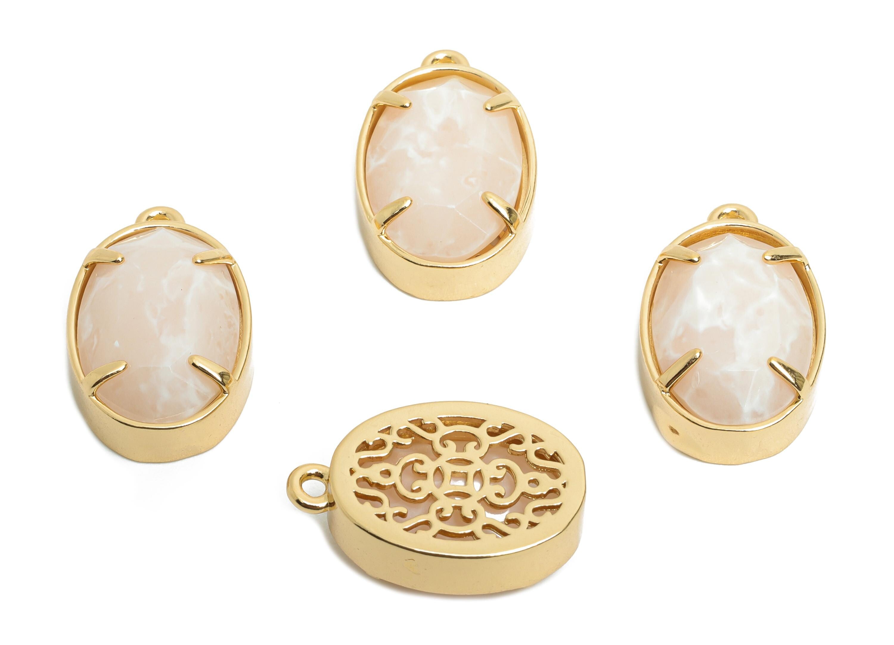 White Oval Glass Pendant - Faceted Glass Pendant for Necklace - Refined Crystal Jewelry - KC Gold Tone Plated Brass - 18x11.7x6mm - GS1310 - DOMEDBAZAAR
