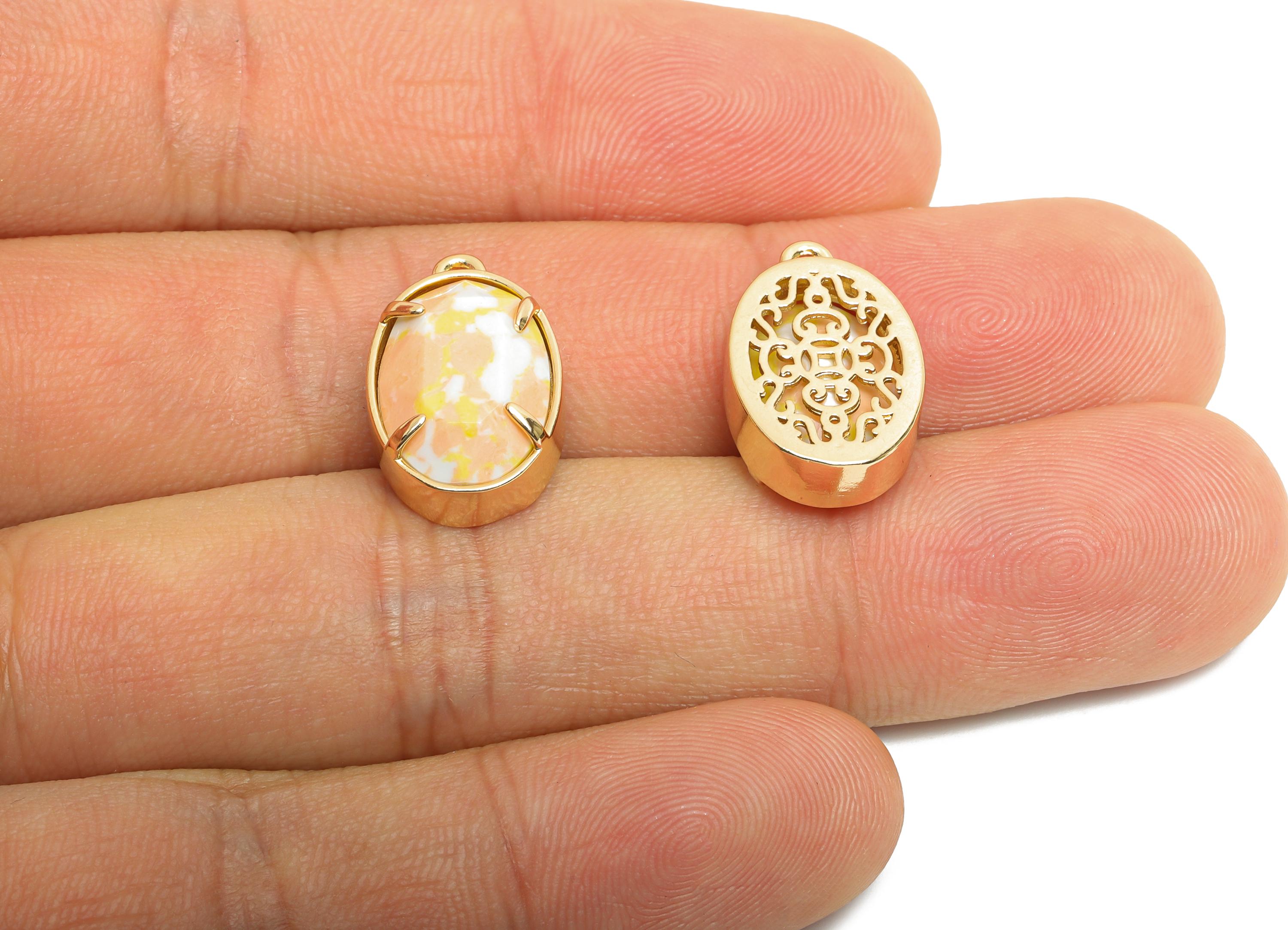 Oval Glass Pendant - Faceted Glass Pendant for Necklace - Minimalist Crystal Jewelry - KC Gold Tone Plated Brass - 18.2x11.7x6mm - GS1312 - DOMEDBAZAAR