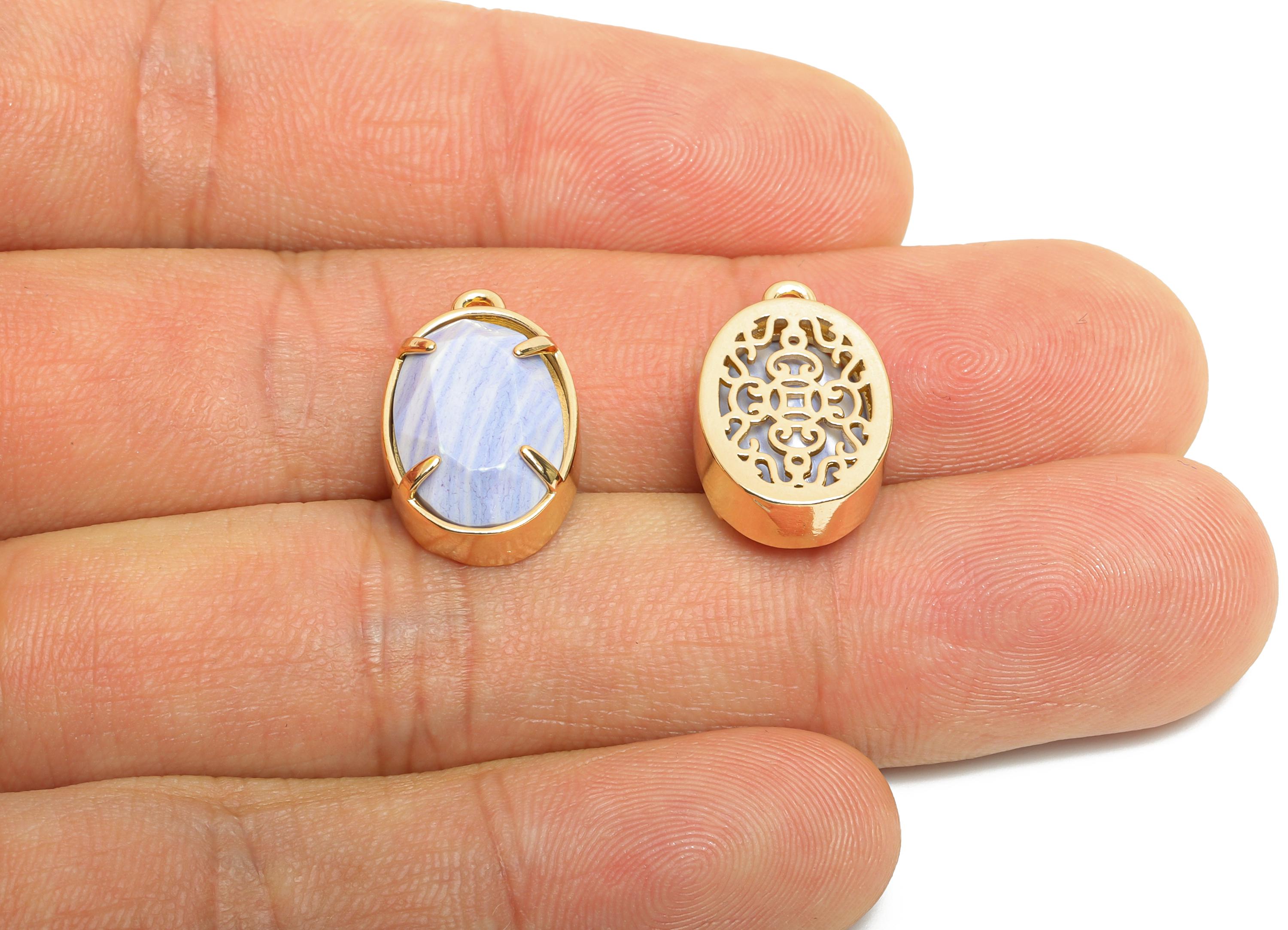 Oval Faceted Glass Pendant - Purple and White Glass Pendant for Necklace - Crystal Jewelry - KC Gold Plated Brass - 18.2x11.7x6mm - GS1314 - DOMEDBAZAAR