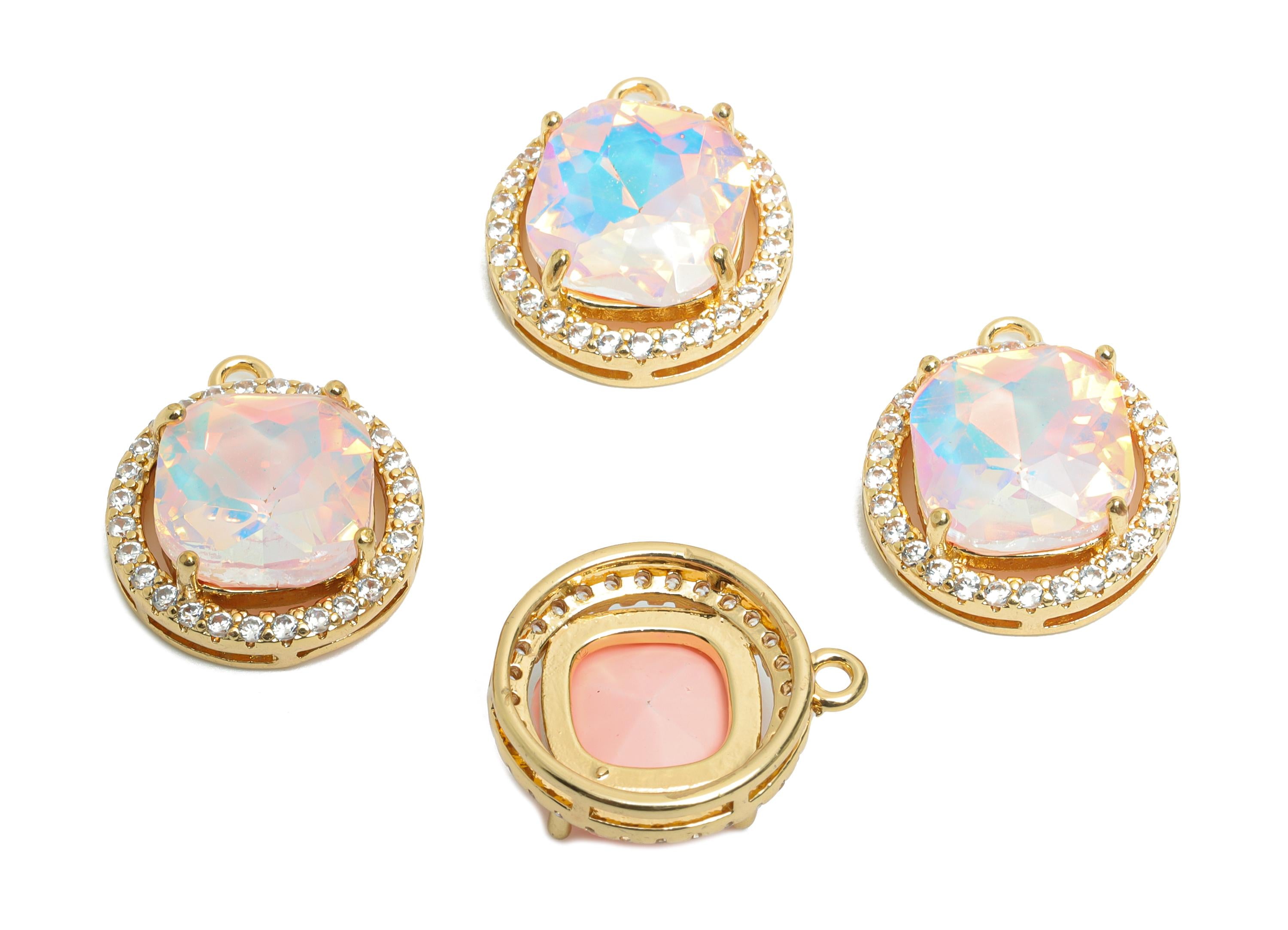 Sparkling Pink Crystal Charm - Luxury Crystal Necklace Pendant - Rhinestone Border Pendant - KC Gold Tone Plated - 17.27x15x6.78mm - GS1191 - DOMEDBAZAAR