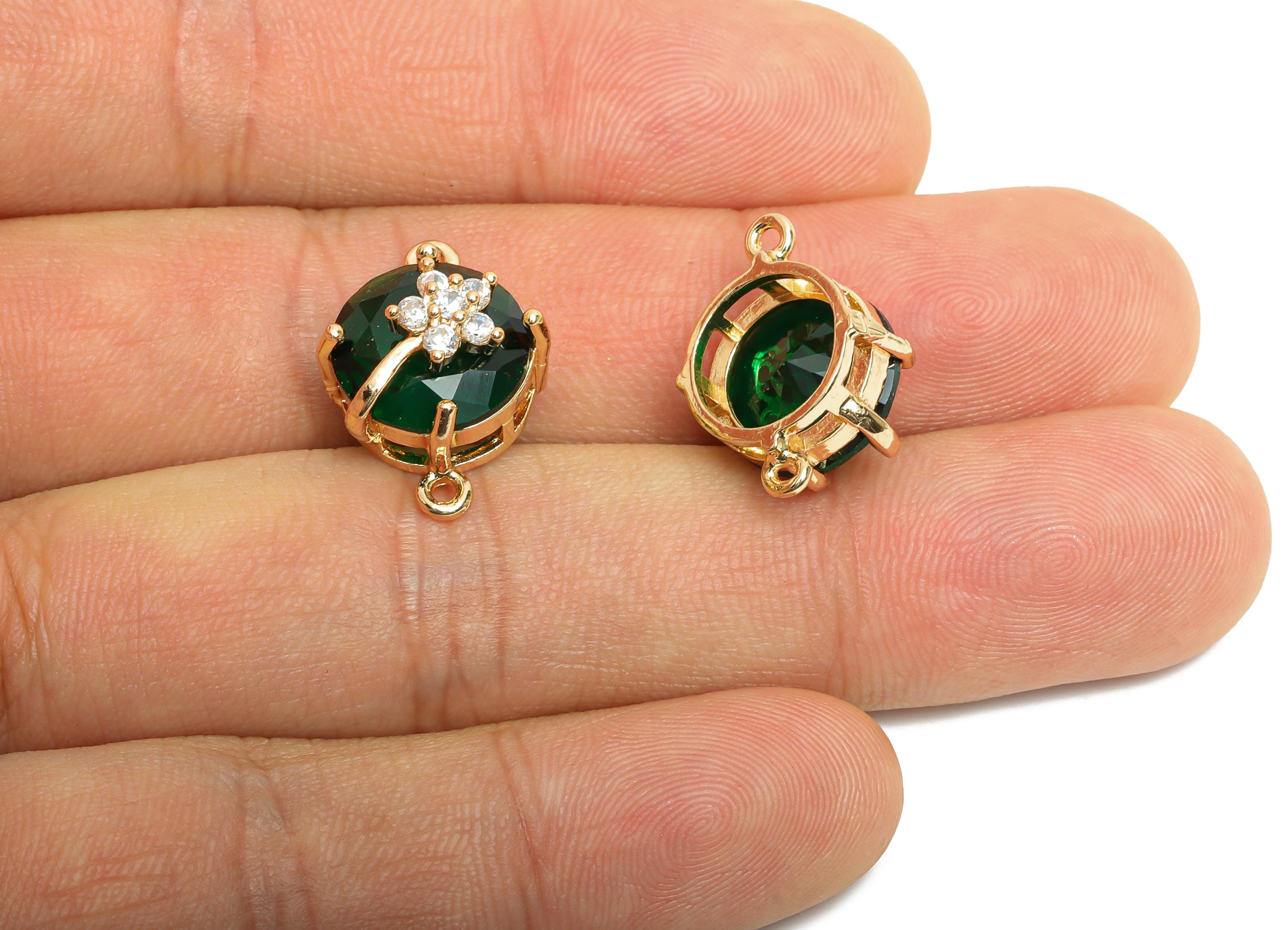 Round Crystal Bracelet Connector - Brass Sparkling Necklace Charm - Green Faceted Crystal Flower Charm - KC Gold Plated - 20x13x12mm -GS1285 - DOMEDBAZAAR