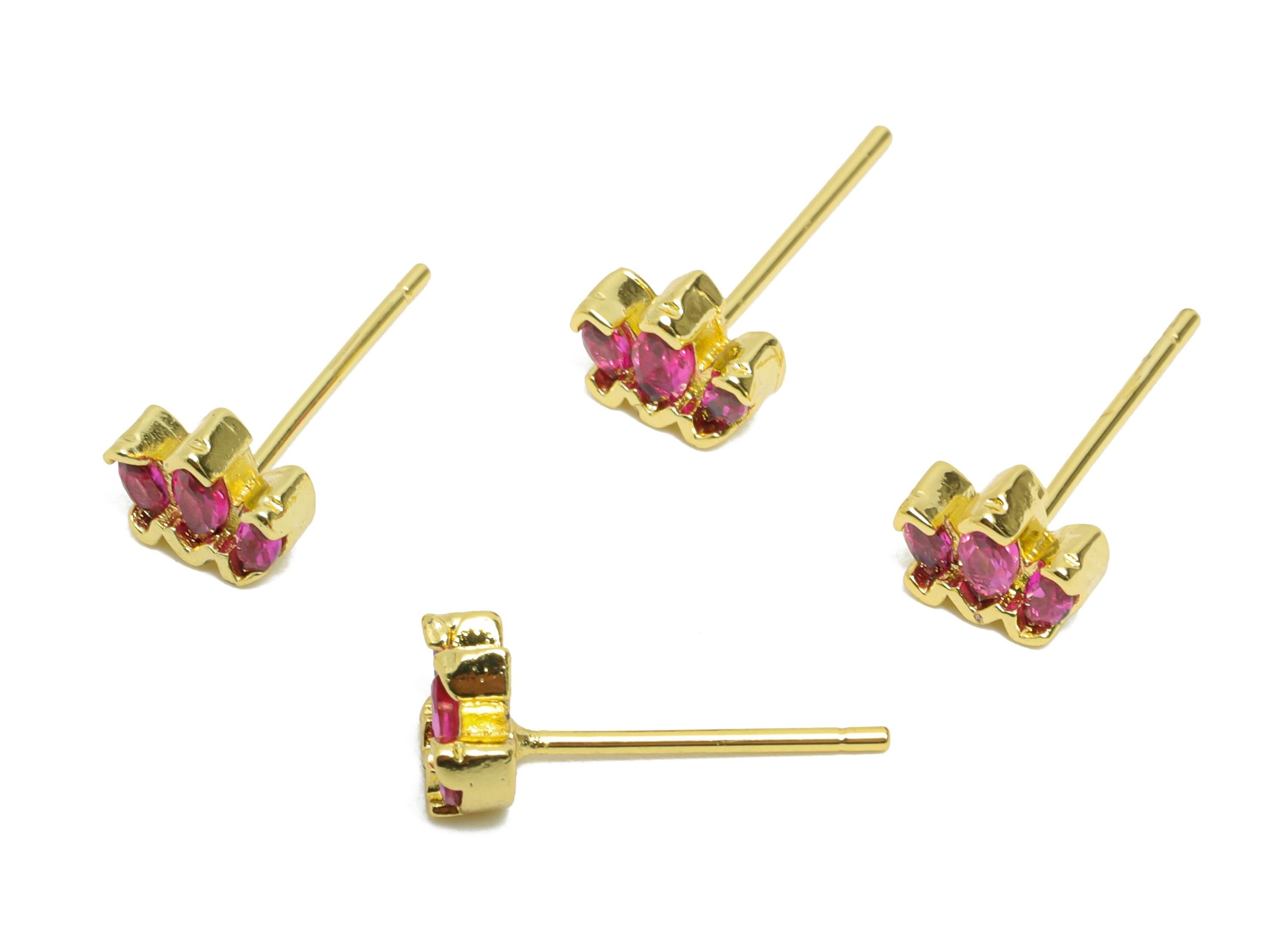 Brass CZ Crown Stud - Mini Pink Marquise Earring Post for Girls - Gold Minimalism Jewelry - 18K Real Gold Plated - 5.27x6.67x0.78mm -RGP9837 - DOMEDBAZAAR