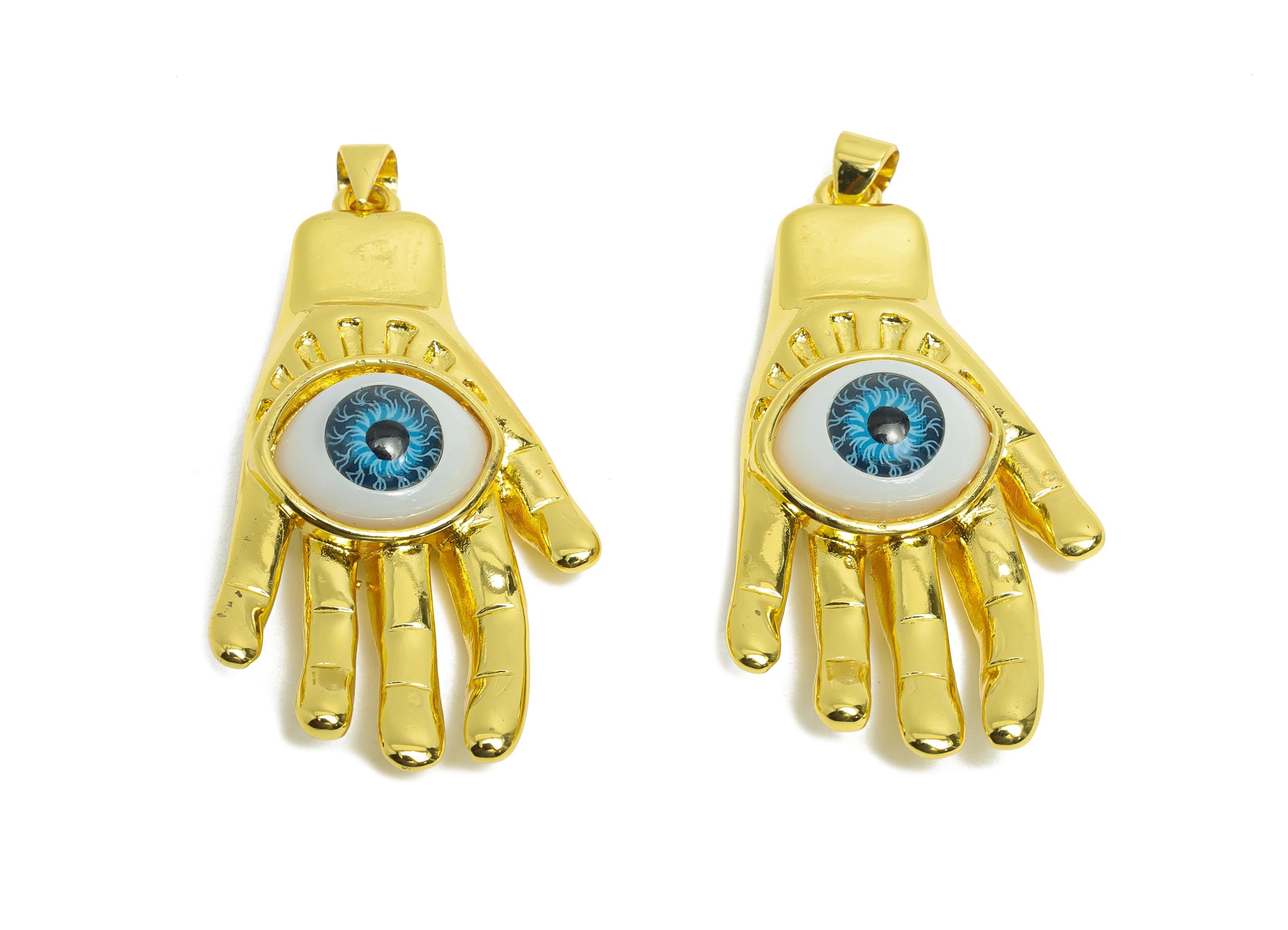 Brass Hamse Pendant - Acrylic Evil Eye Pendant for Necklace - Modern Gold Jewelry - 18K Real Gold Plated Brass - 42.84x21.84x9.90mm -RGP9739 - DOMEDBAZAAR