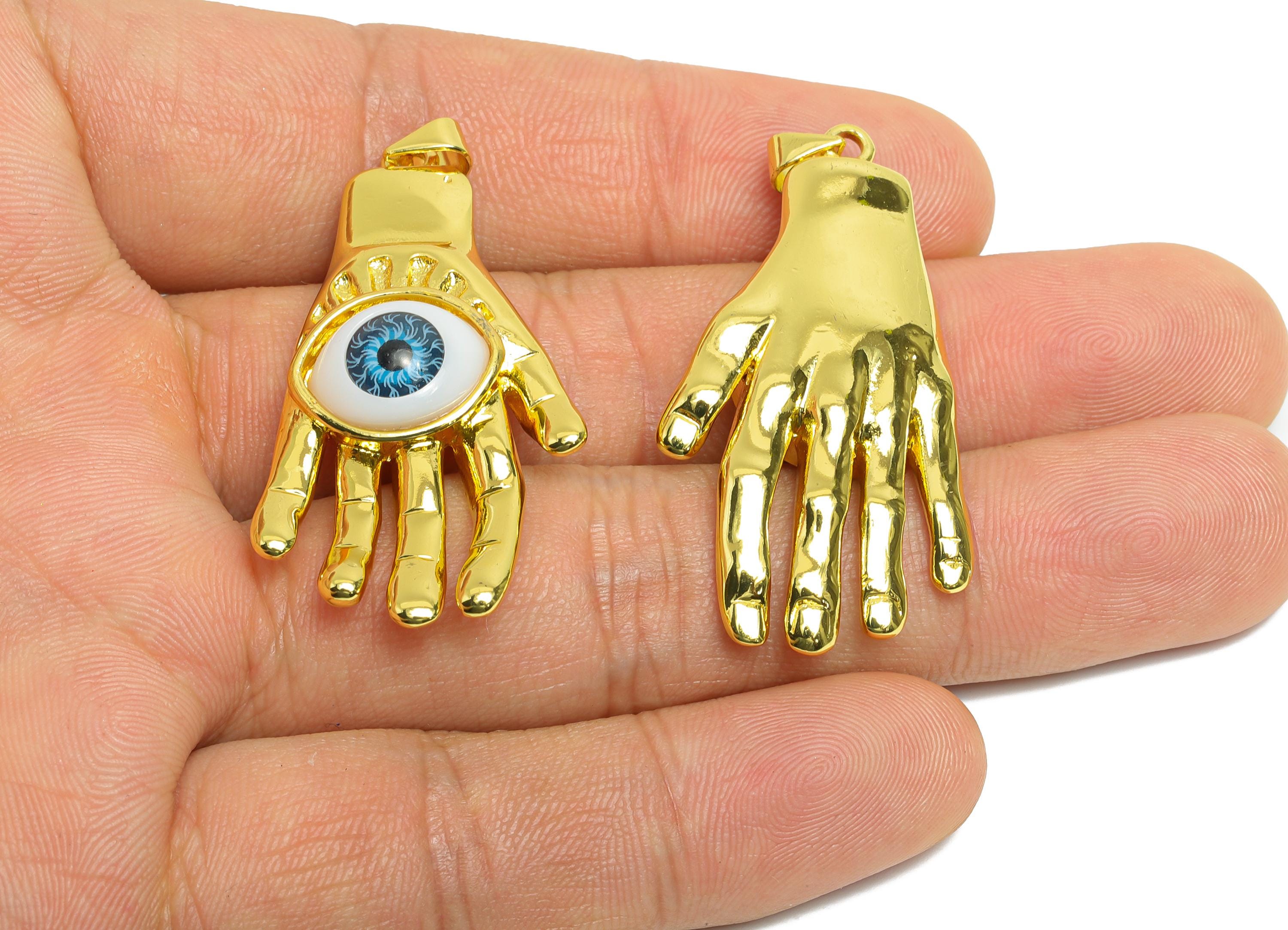 Brass Hamse Pendant - Acrylic Evil Eye Pendant for Necklace - Modern Gold Jewelry - 18K Real Gold Plated Brass - 42.84x21.84x9.90mm -RGP9739 - DOMEDBAZAAR