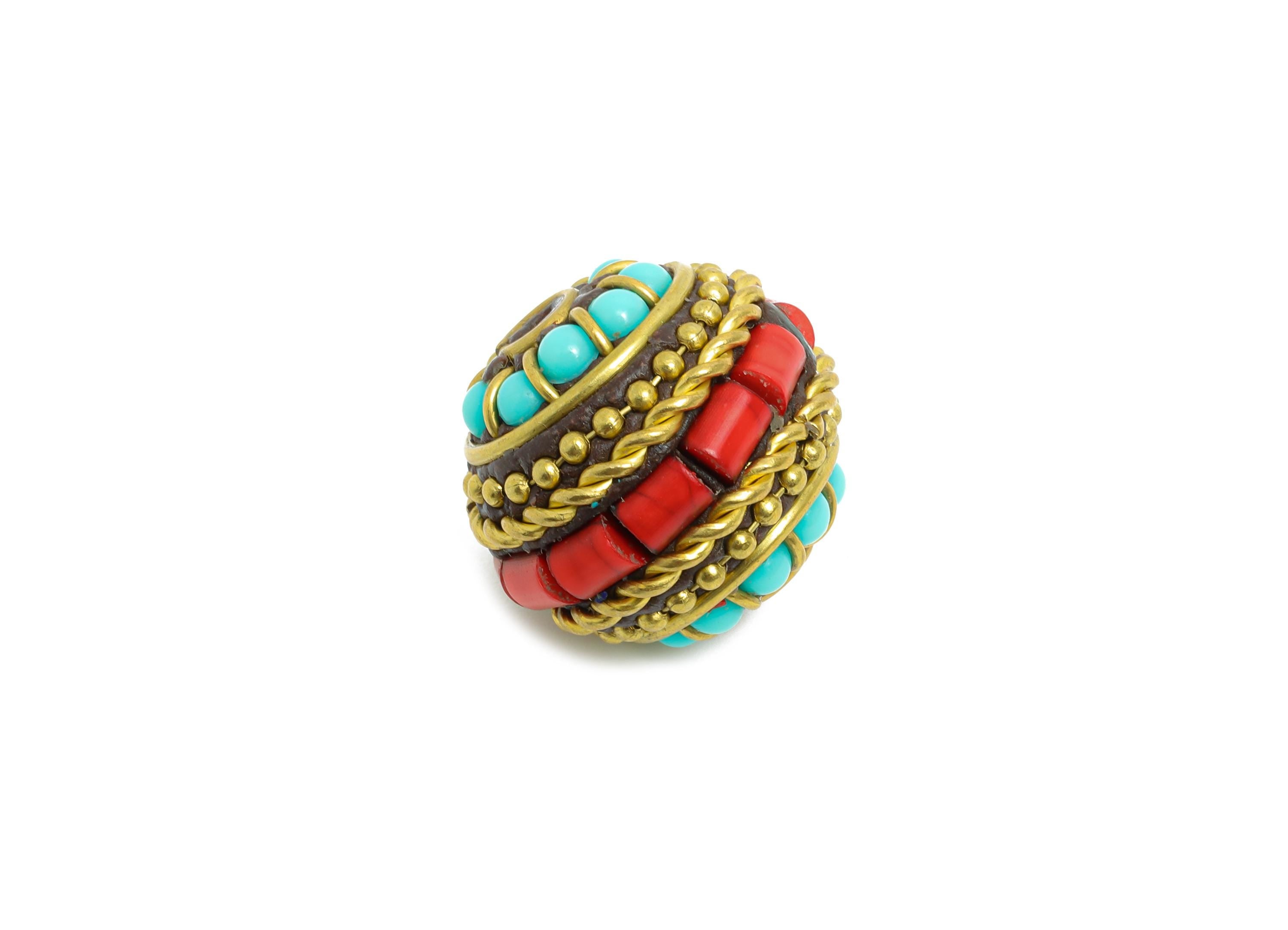Brass Colorful Bohemian Beads - Nepalese/Tibetan Round Bead - Ball Handmade Bead Jewelry - Bracelet Bead - 17x19x20mm - RGP9870 - DOMEDBAZAAR