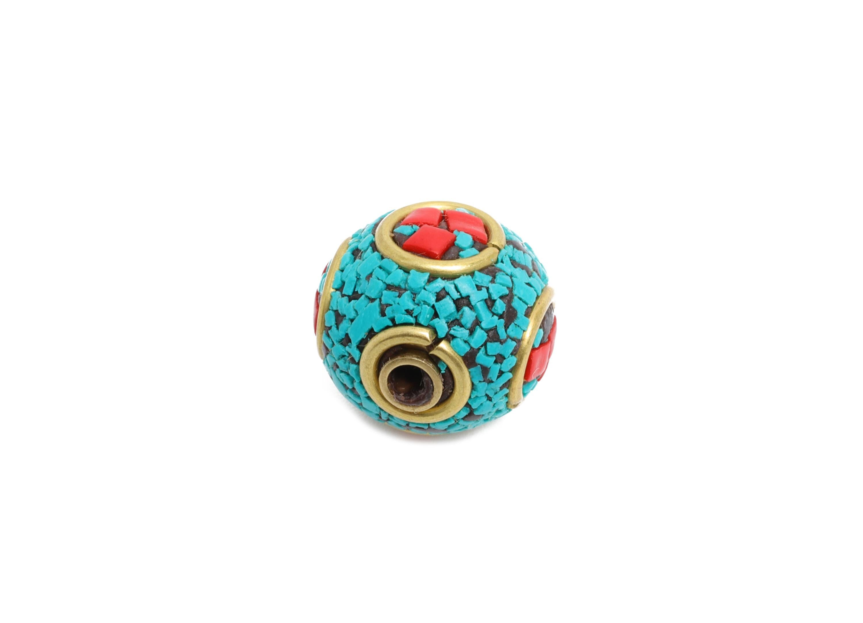 Brass Colorful Bohemian Beads - Nepalese/Tibetan Round Bracelet Bead - Ball Handmade Bead - Artisan Craft Bead - 12x13x12mm - RGP9873 - DOMEDBAZAAR