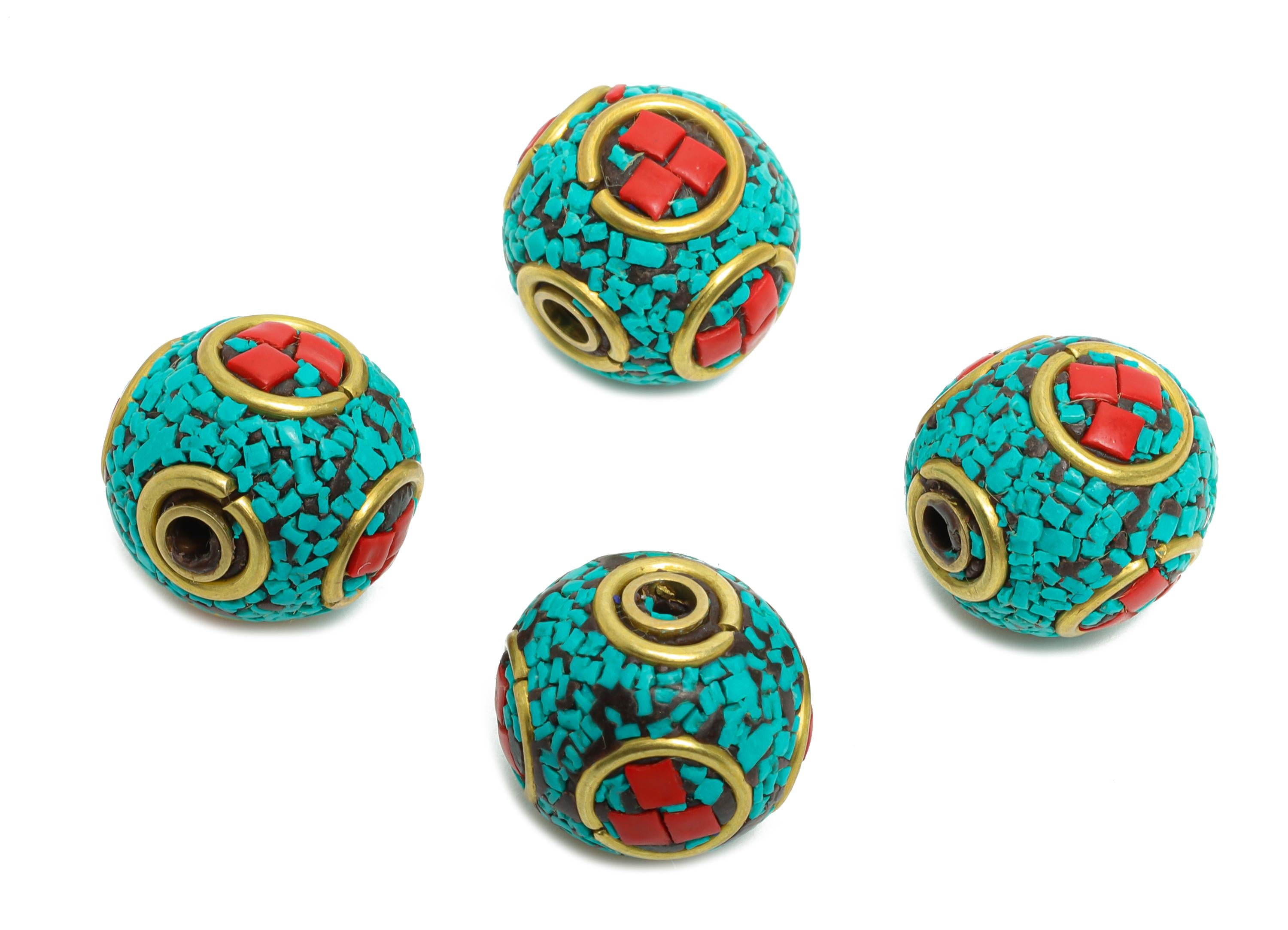 Brass Colorful Bohemian Beads - Nepalese/Tibetan Round Bracelet Bead - Ball Handmade Bead - Artisan Craft Bead - 12x13x12mm - RGP9873 - DOMEDBAZAAR