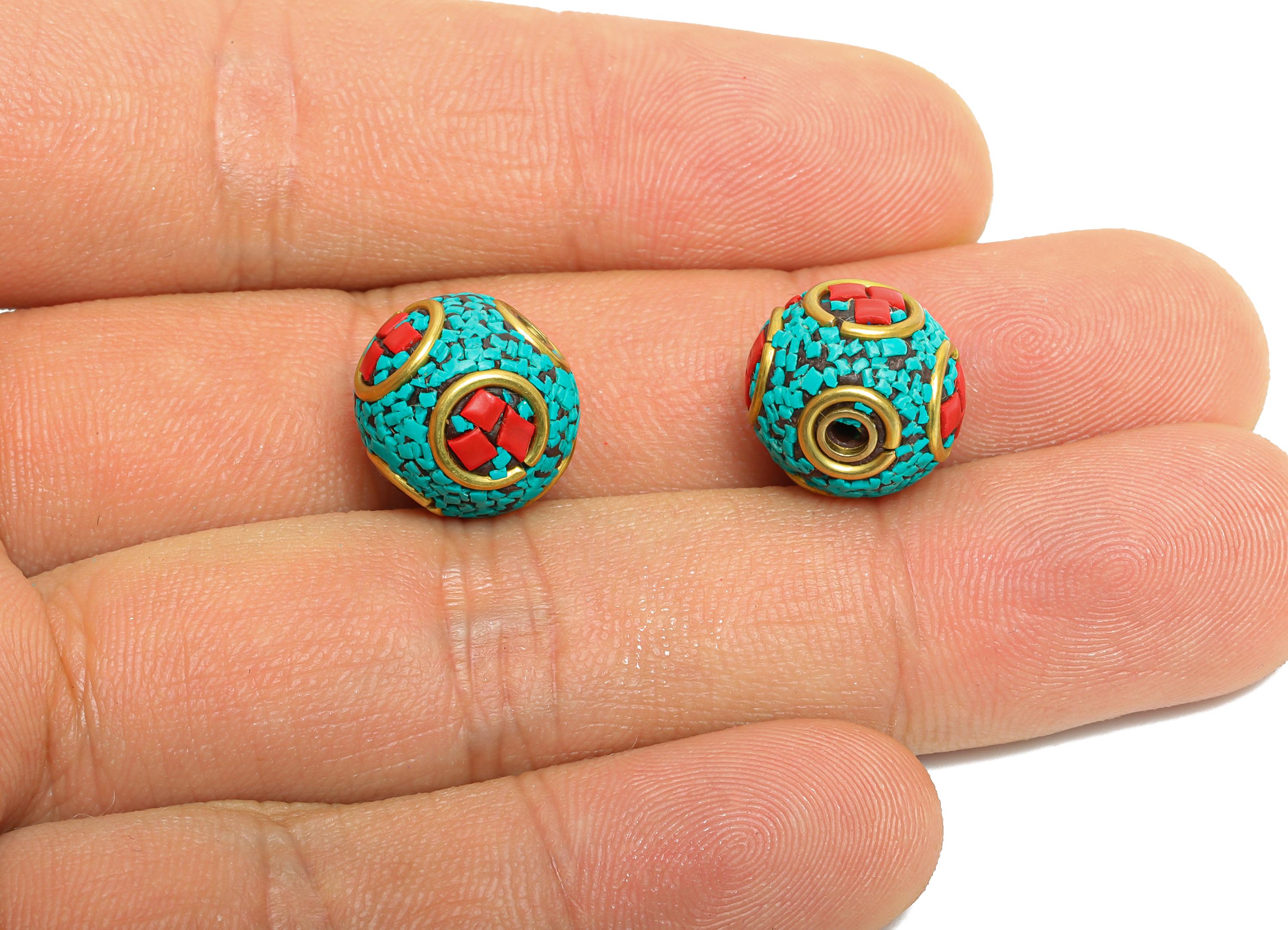 Brass Colorful Bohemian Beads - Nepalese/Tibetan Round Bracelet Bead - Ball Handmade Bead - Artisan Craft Bead - 12x13x12mm - RGP9873 - DOMEDBAZAAR