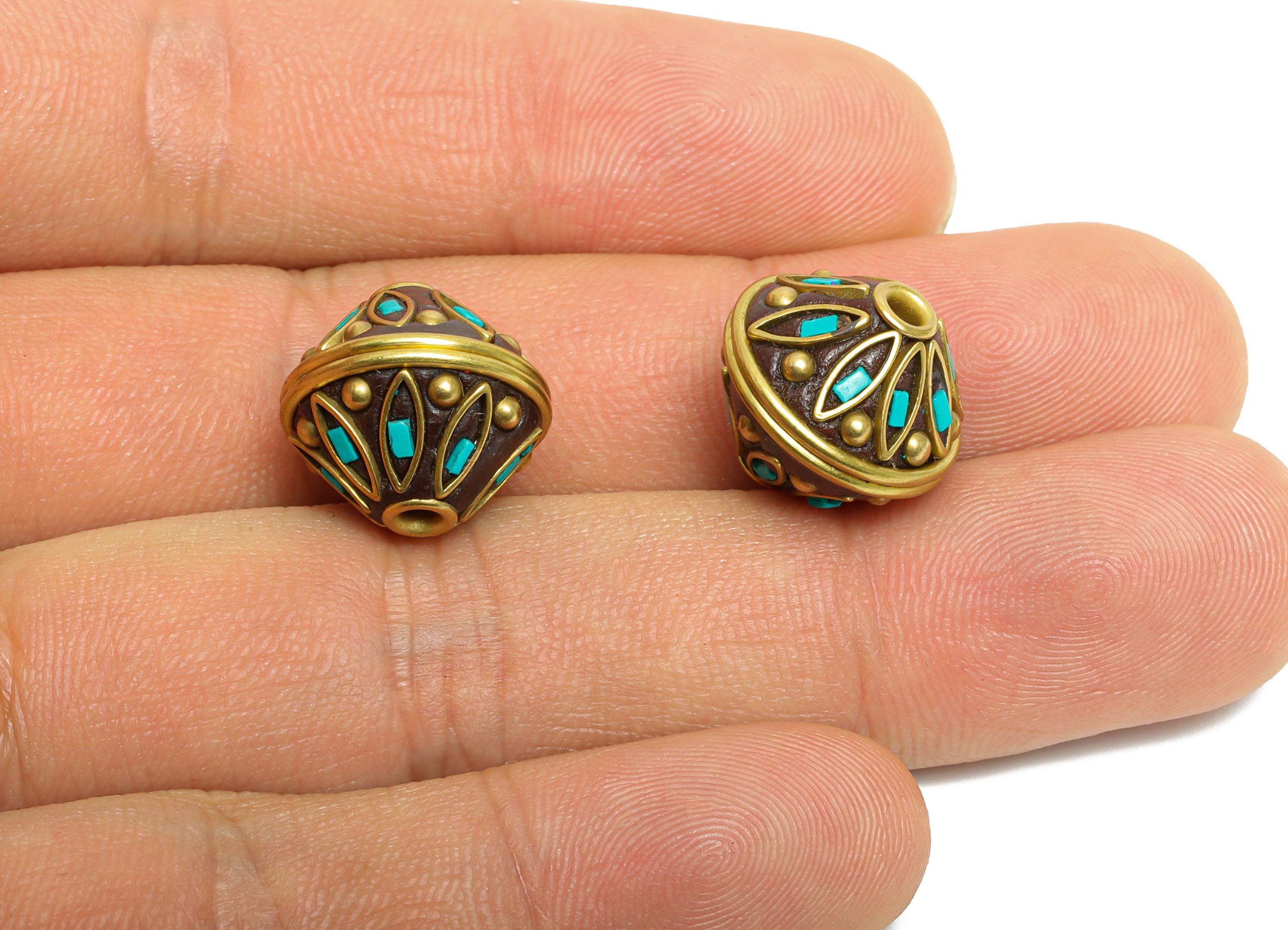 Marquise Craft Beads - Nepalese/Tibetan Space Craft Bead - Bohemian Bracelet Bead - Vintage Artisan Handcrafted - 14x15x15mm - RGP9877 - DOMEDBAZAAR