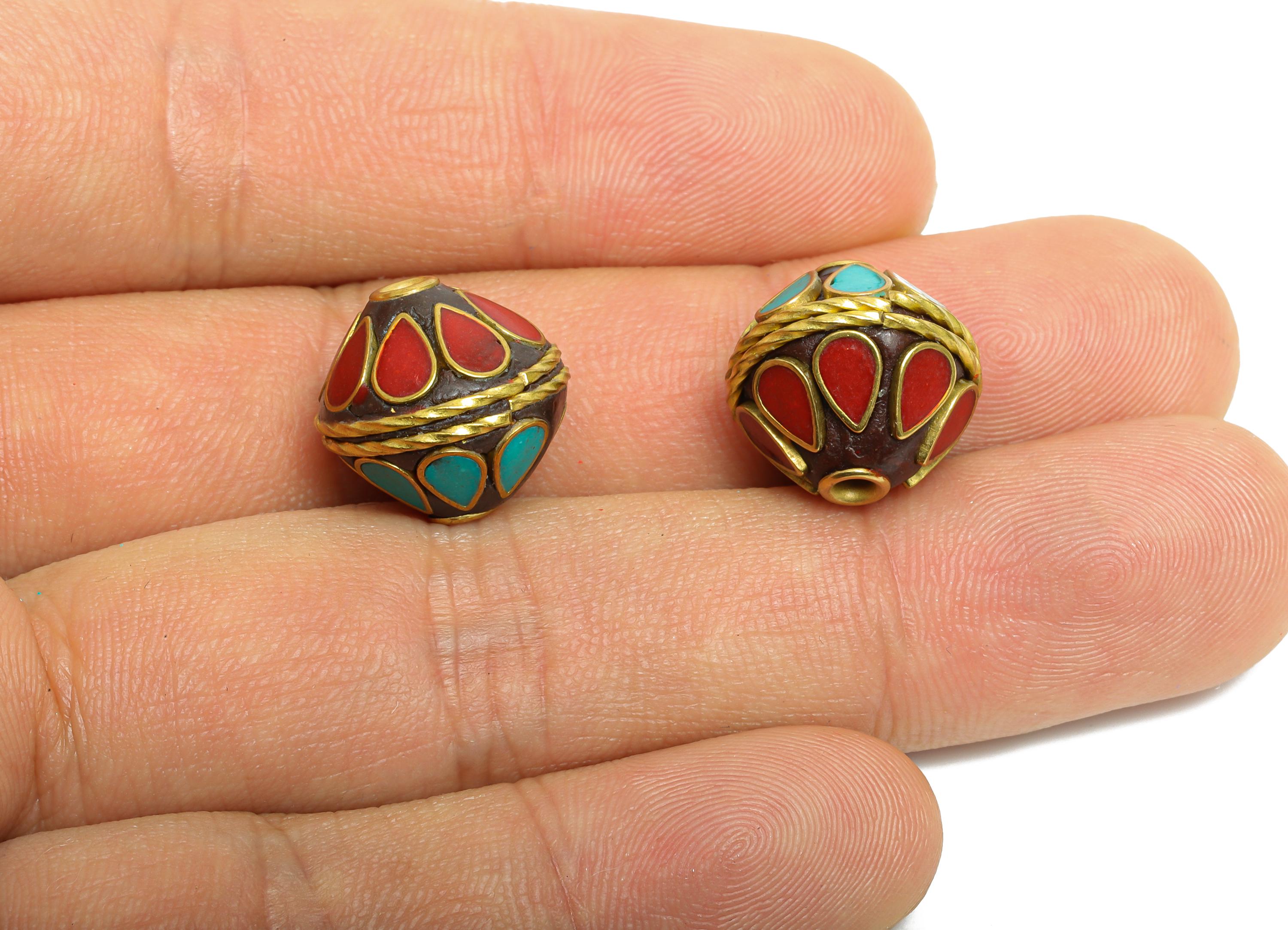 Teardrop Craft Beads - Nepalese/Tibetan Space Craft Bead - Bohemian Bracelet Bead - Vintage Artisan Handcrafted - 14x15x15mm - RGP9879 - DOMEDBAZAAR