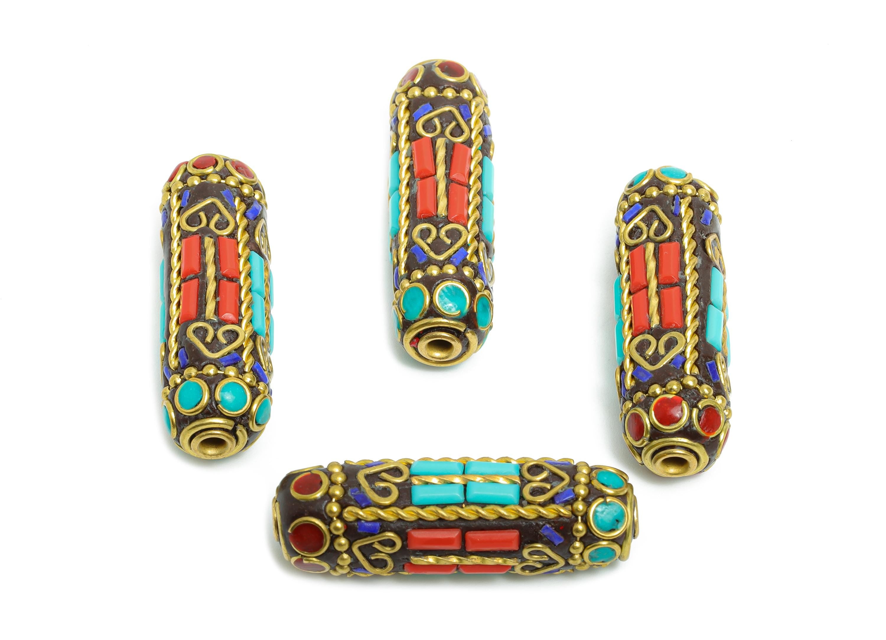 Bohemian Craft Bead - Nepalese/Tibetan Space Craft Bead - Bracelet Brass Bead - Vintage Artisan Handcrafted - 33x11x11.19mm - RGP9880 - DOMEDBAZAAR