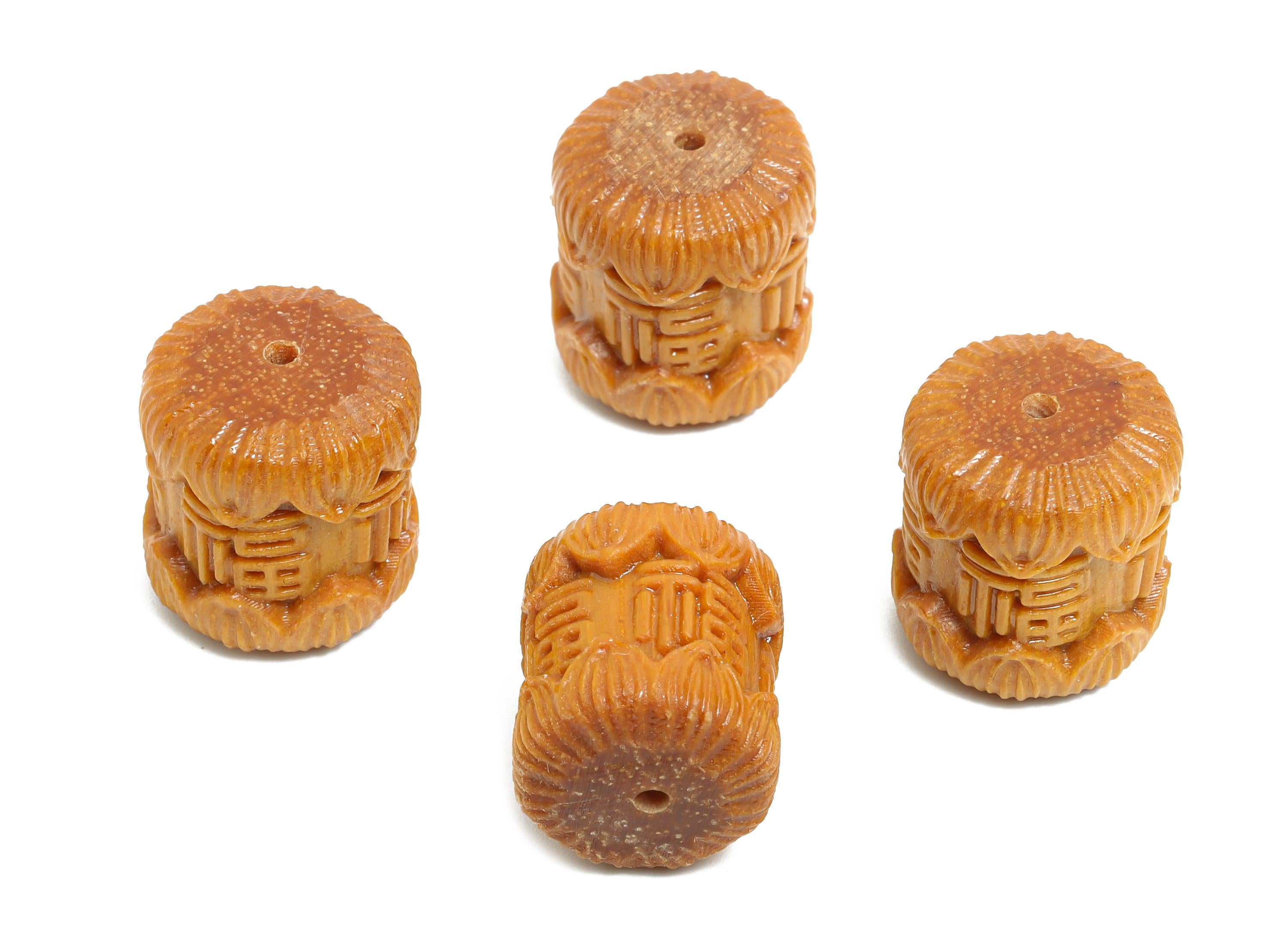 Carved Wooden Bead - Sandol Wood Handcrafted Bead - Chinese Cultural Wooden Beads for Jewelry Making - Bead for Bracelet - 15x14x14mm-BB1327 - DOMEDBAZAAR